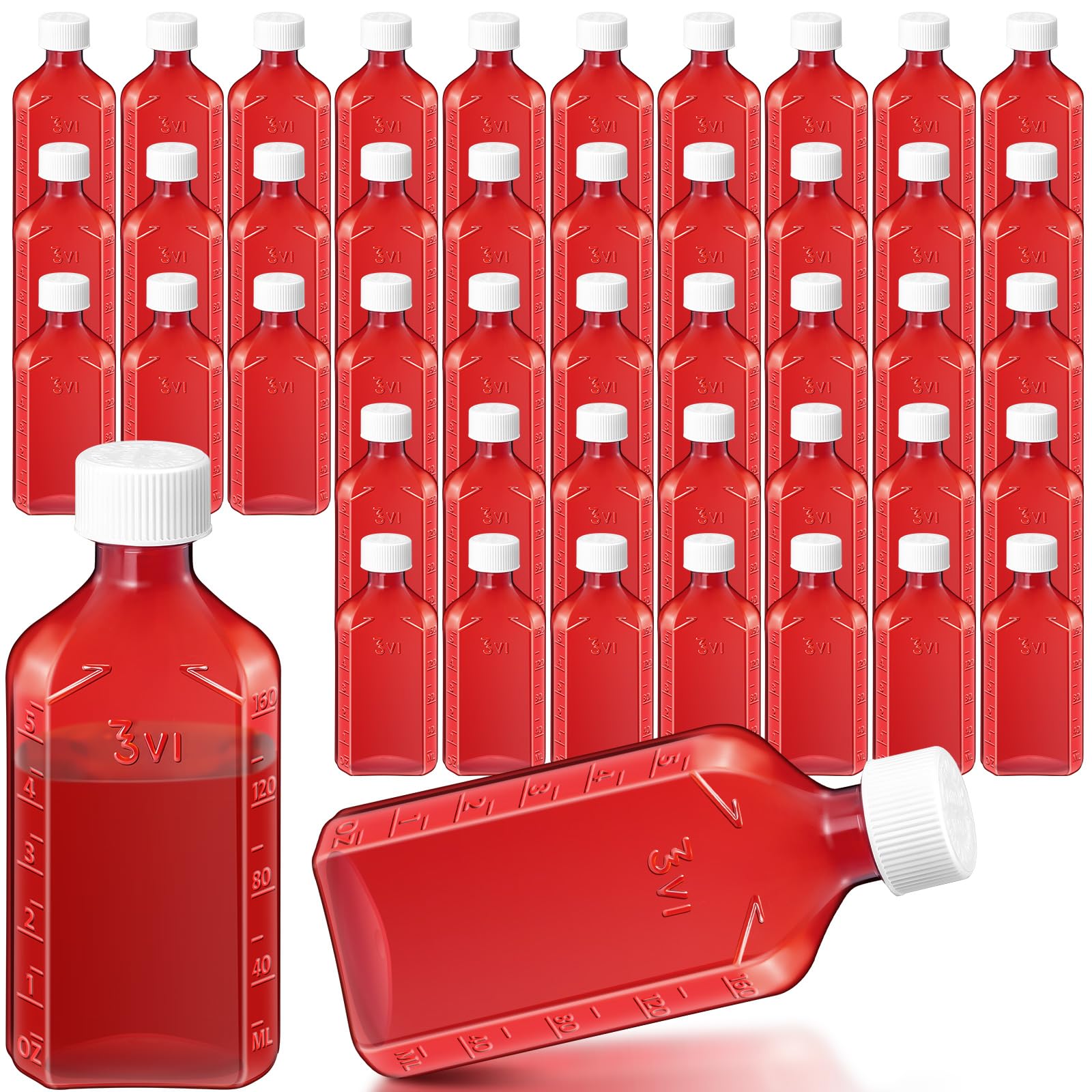 Reallnaive 50 Pcs 6 oz Liquid Medicine Bottles with Caps, Amber