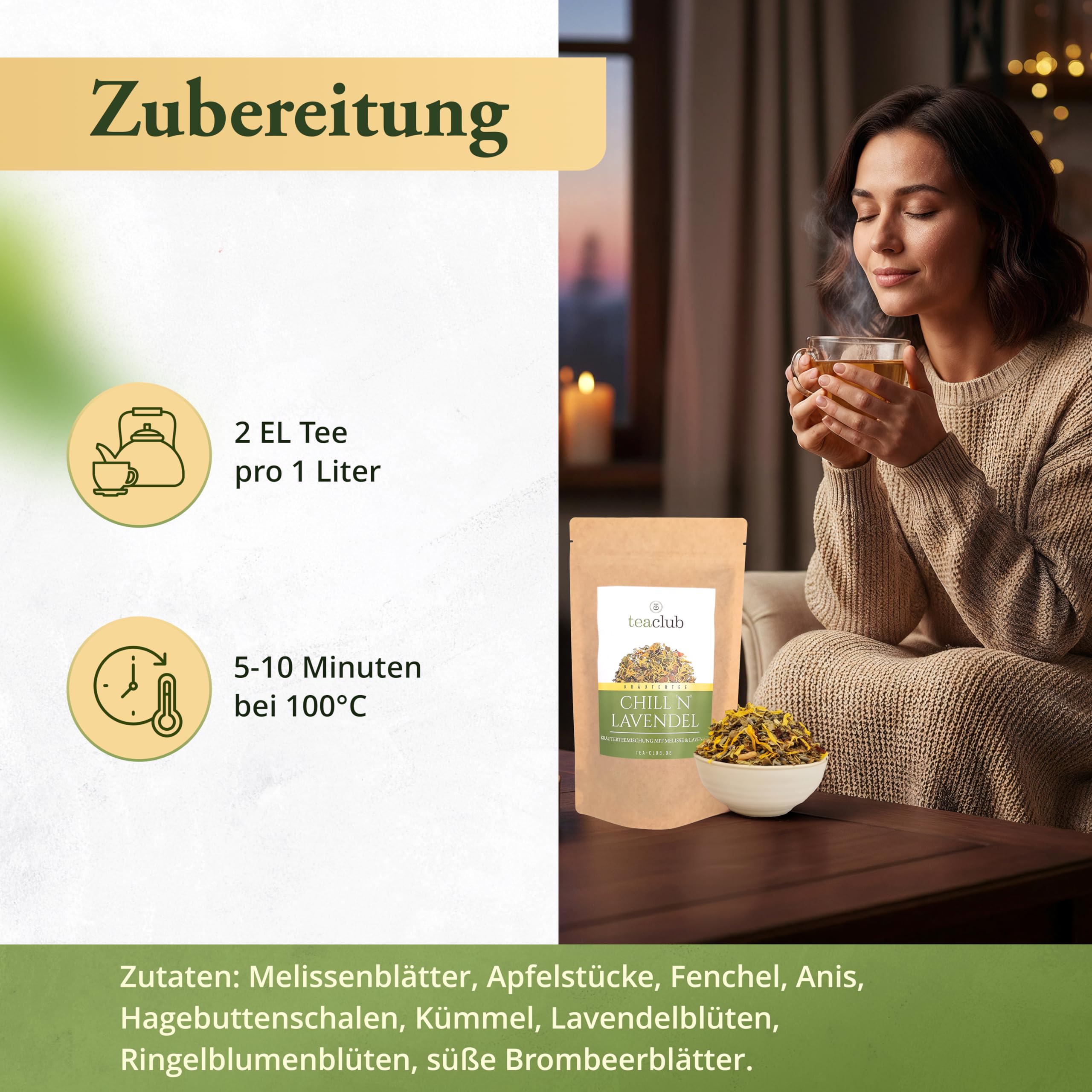 Chill N Lavendel 500g, mezcla de té de lavanda a granel, té de la tarde mezcla de té de hierbas con lavanda hinojo alcaravea anís, TeaClub Herbal Tea