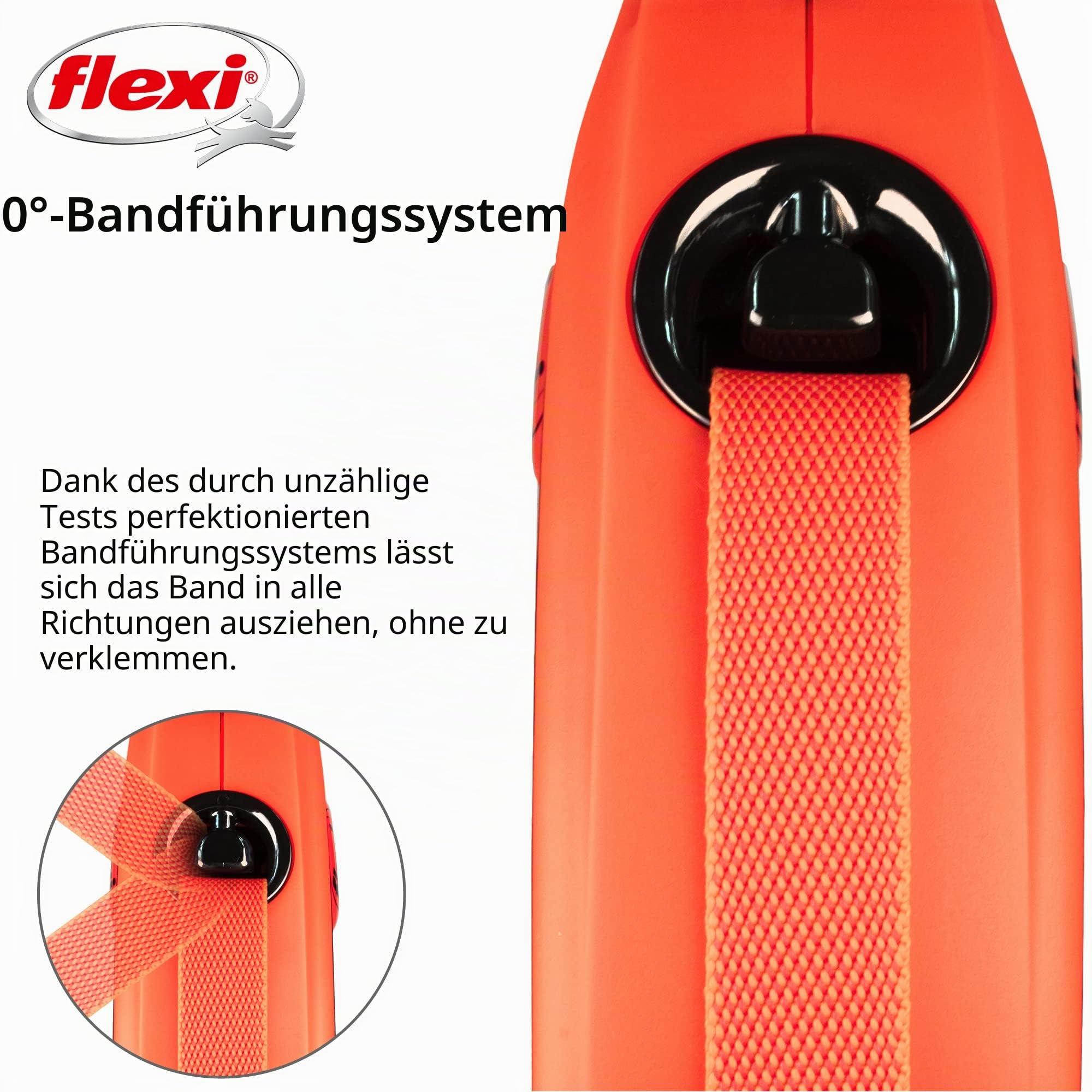 Flexi Xtreme L - Extra robuste einziehbare Leine mit 7,9 m extra starkem Band | Schutzgürtel mit reflektierenden Komponenten | Griffverstellung | Orange/Schwarz