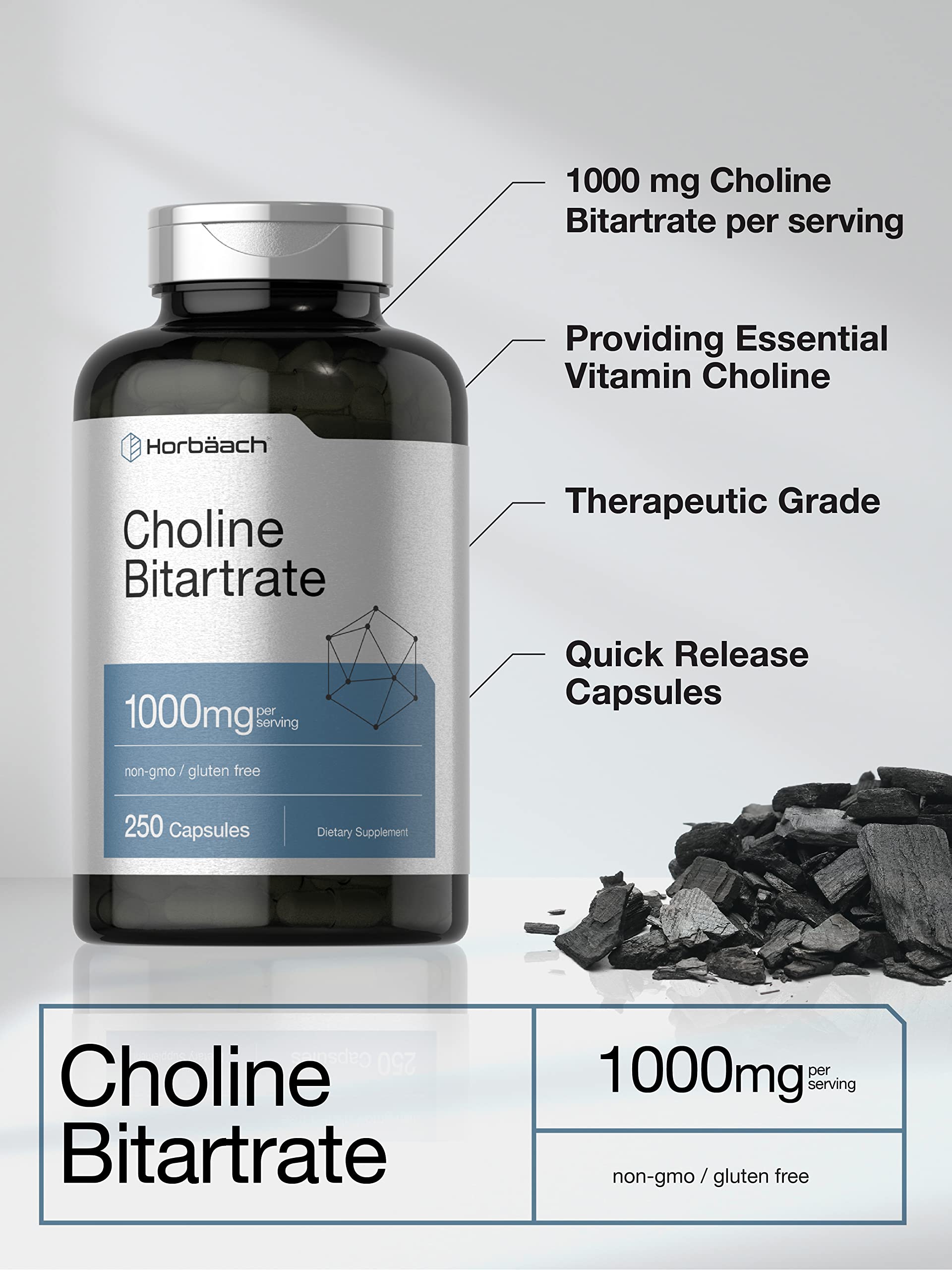 Horbaach Choline Bitartrate Supplement | 1000mg | 250 Capsules — Amazon image 3