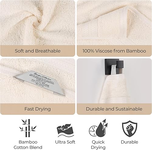 Miniatura 6 de SUPERIOR Juego de 8 toallas de rayón de mezcla de algodón de bambú, para baño, gimnasio, spa, esenciales, incluye 4 toallas facialespaños de 13 x 13