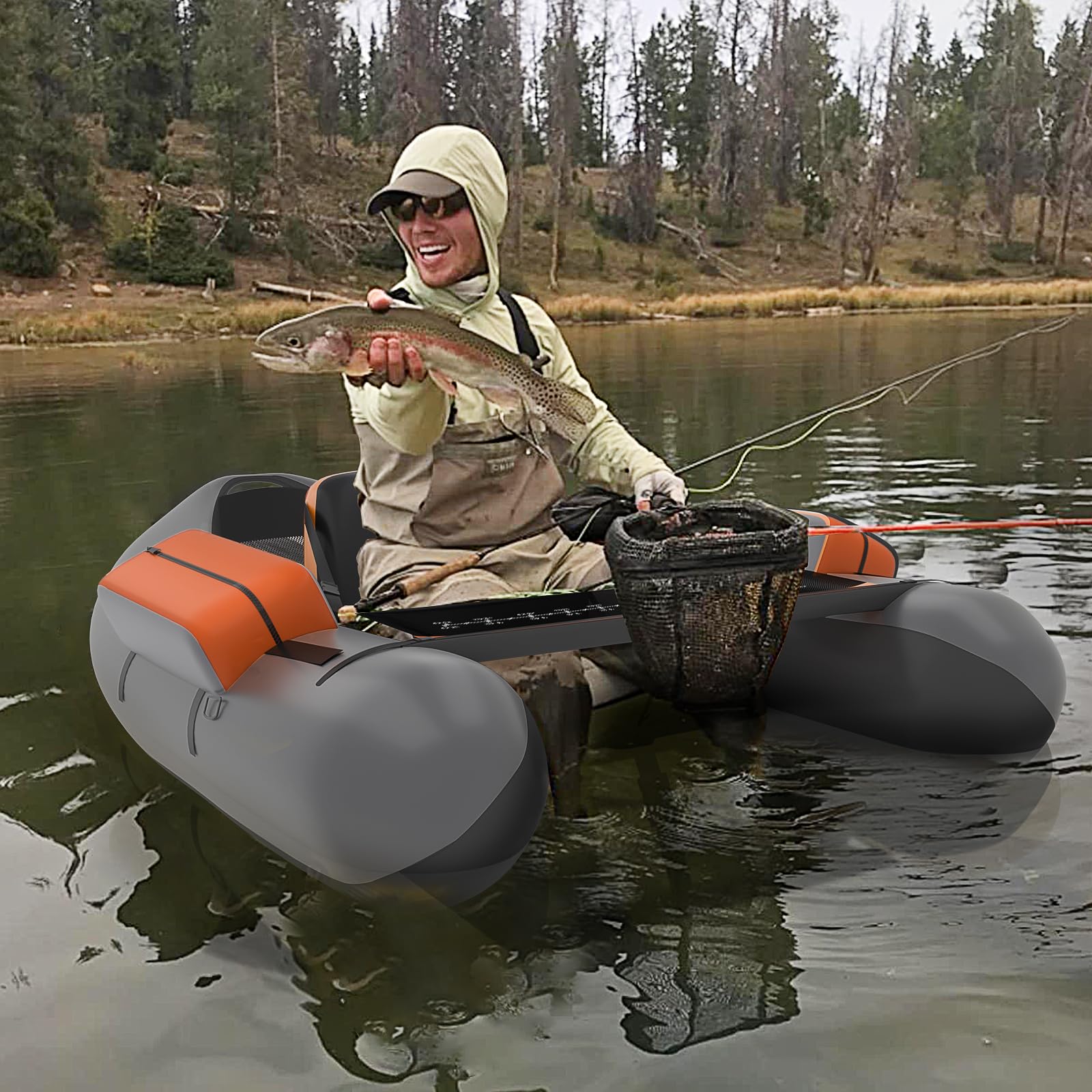HOMASIS Embarcación neumática de Pescador, Embarcación neumática con Aletas de PP y Pala de Aluminio, Embarcación de Pesca con Equipamiento Completo, 160 kg de Capacidad, 136x105x54cm