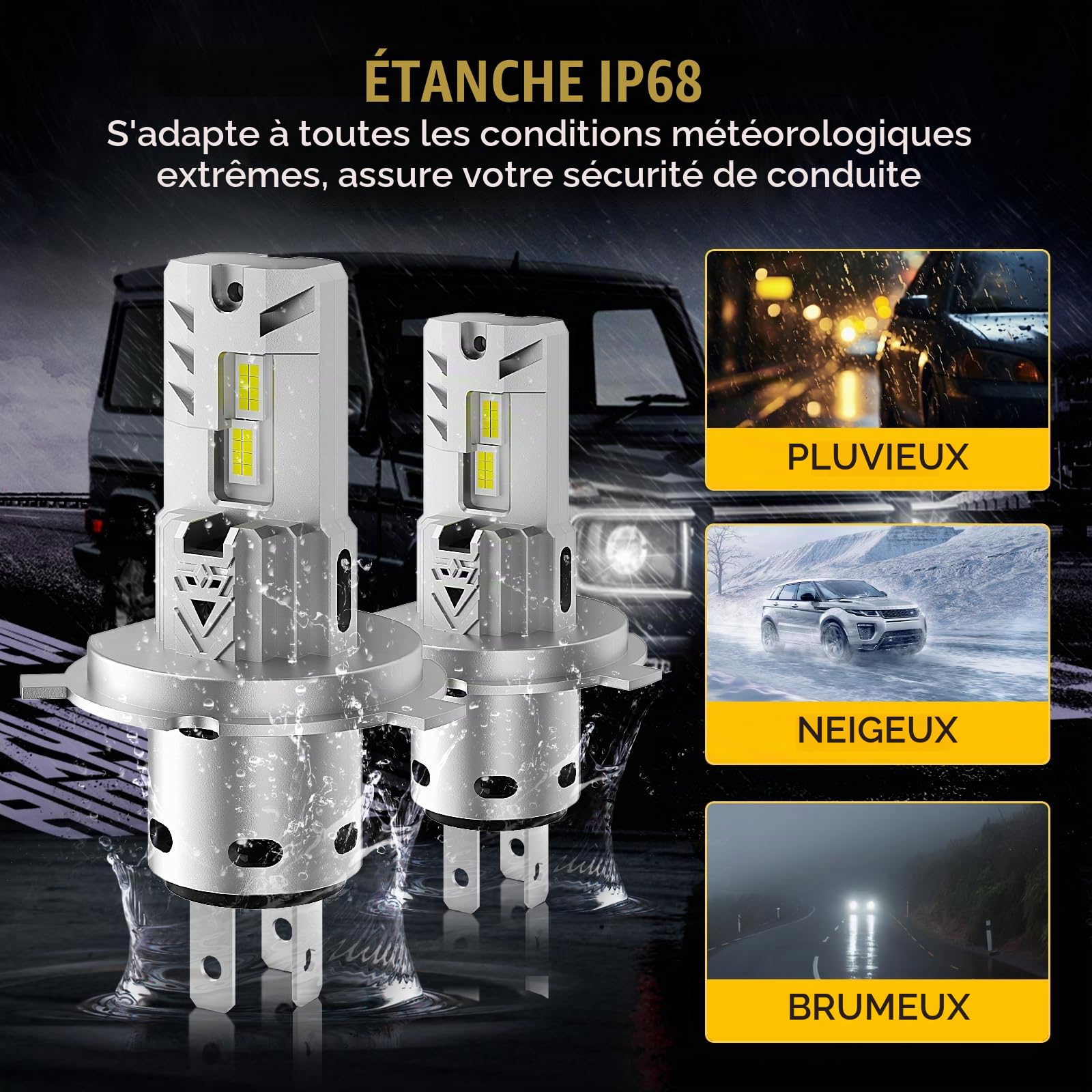 H4 LED 6000K Blanc - Kit de Conversion 9003/HB2, 20000LM 100W
