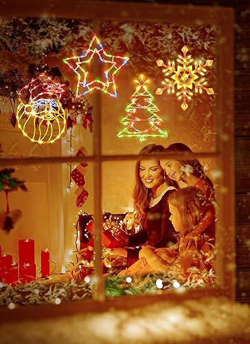Vista 7 de 4 Pack Christmas Window Silhouette Lights Decorations, Santa Claus, Xmas Trees, Snowflake, and Star Window Silhouette with 50 Bulbs for Holiday