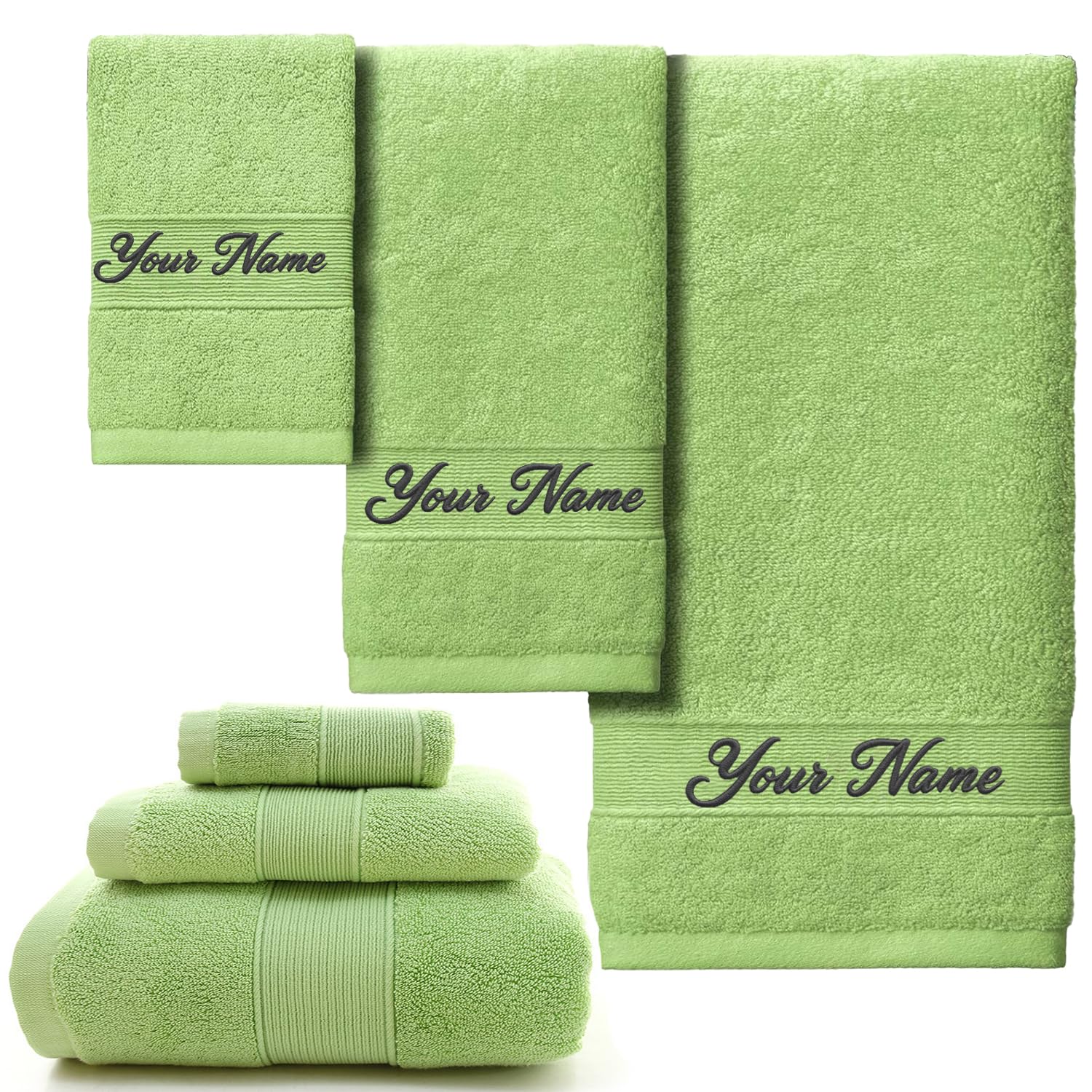 3 Piece Personalised Embroidered Towel Set - Custom Name/Monogram Luxury 100% Cotton Washcloth Hand and Bath towel Soft Absorbent Valentine’s Gift for Couples/Adults/Kids | Unique Wedding/Birthday