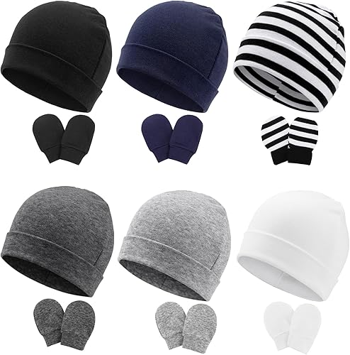 BQUBO Baby Hats and Mittens Infant Cotton Beanie Gloves No Scratch Set Newborn Hospital Hat for Boys Girls