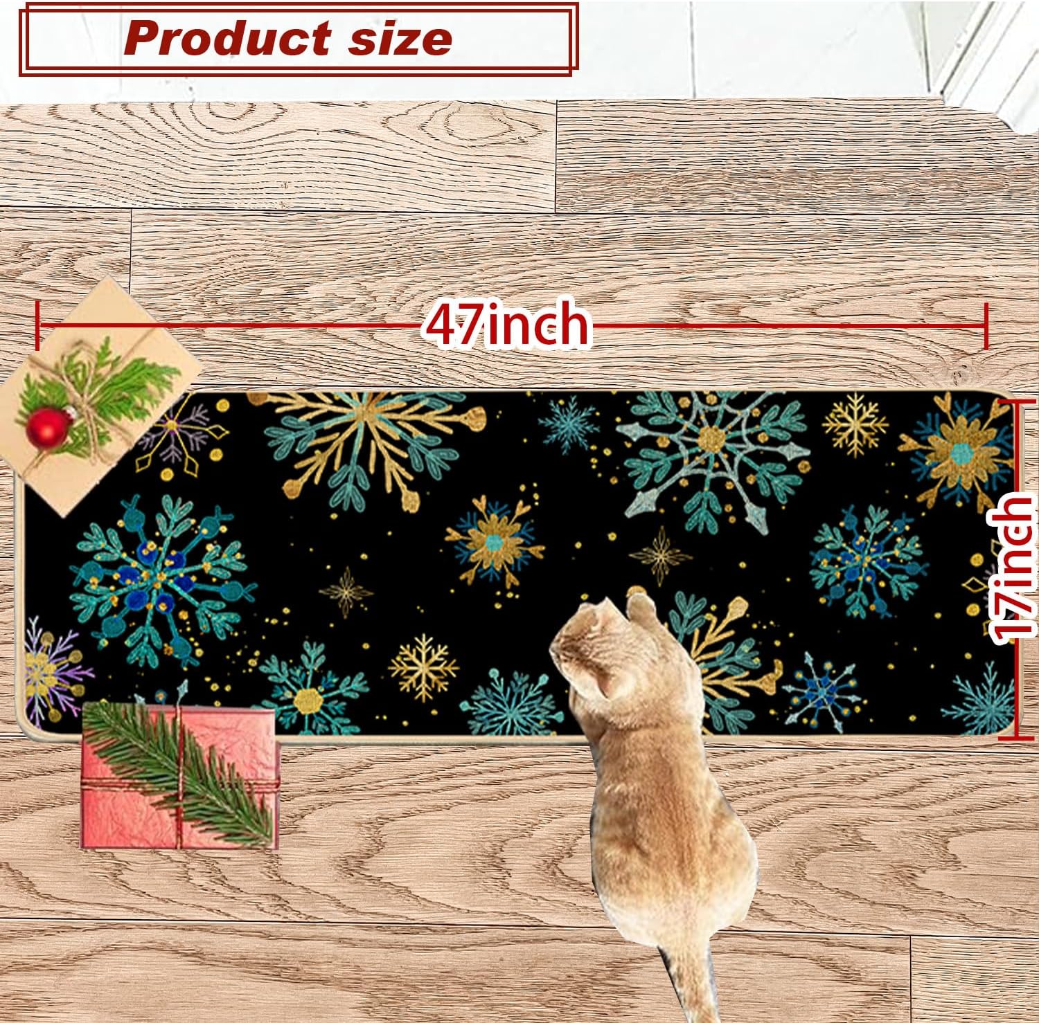 Baccessor Winter Doormat Rug 17x47 Inch, Snowflakes Non Slip Door Mat for Floor Hallway Laundry Sink Low-Profile Extra Long Rug for Christmas Holiday Home Decor