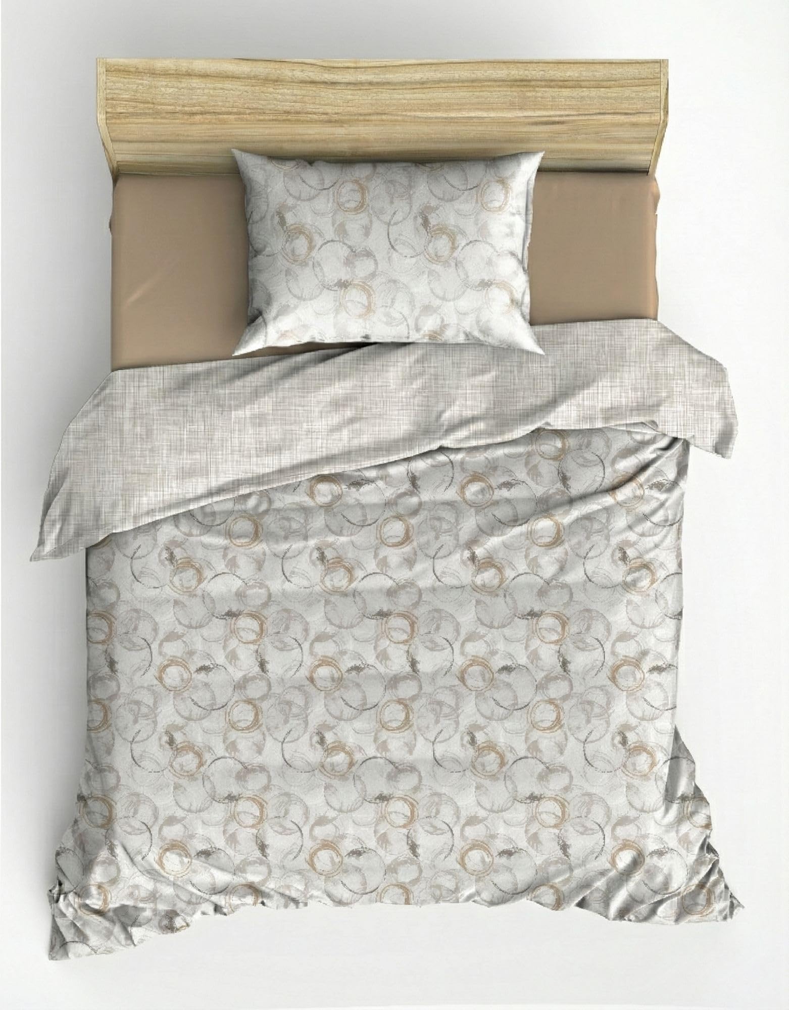 Nuit Des Rêves Beige Ranforce Single Quilt Cover Set, 135 x 200 cm Duvet & 80 x 80 cm Pillowcase, 100% Cotton, Pigment Printed, Machine Washable, Elegant Design