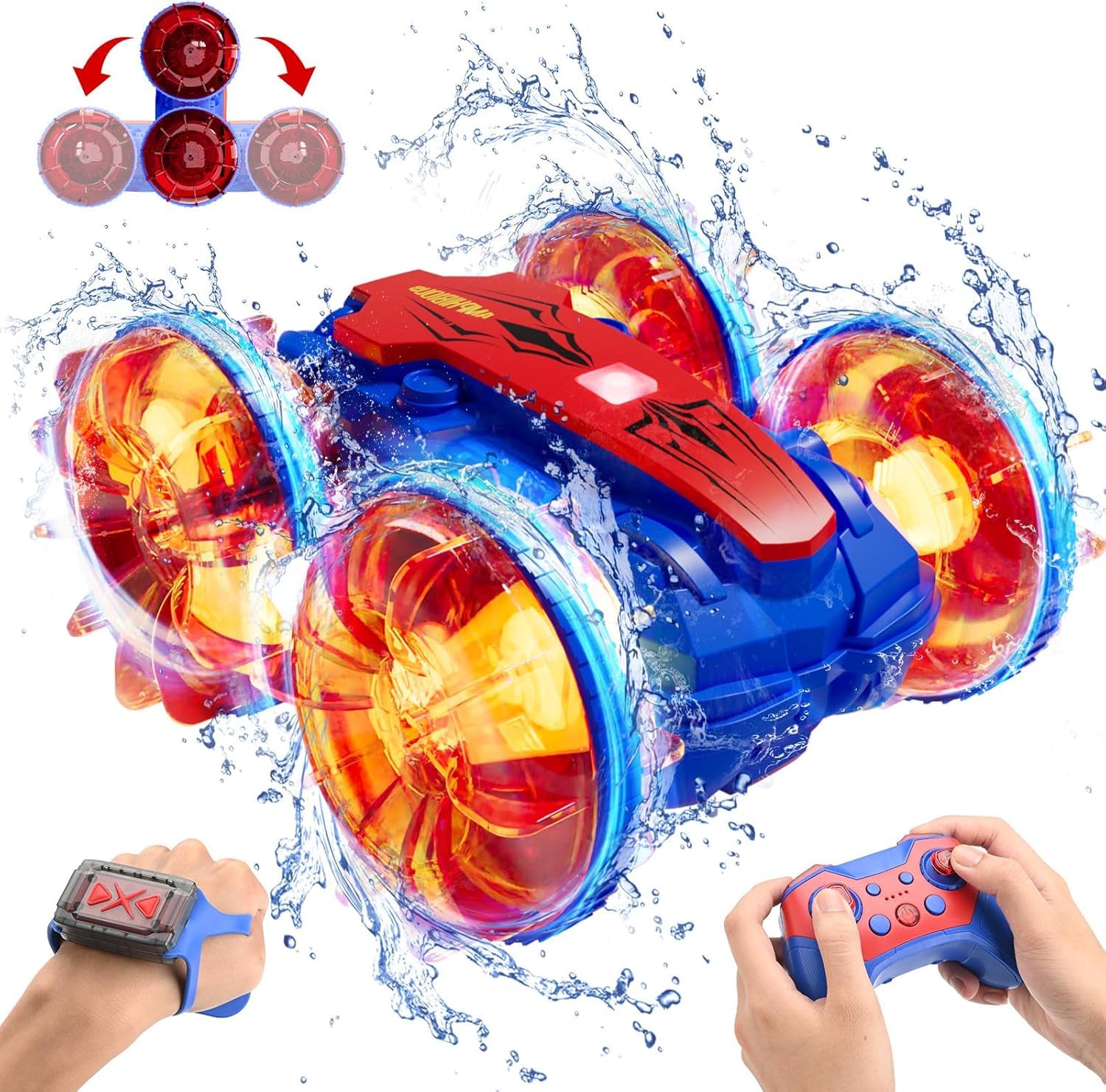 Coche Teledirigido, 2.4Ghz Impermeable RC Car 4WD 360 ° Roating All Terrain Stunt Juguete para niños de 8 9 10 11 12 años