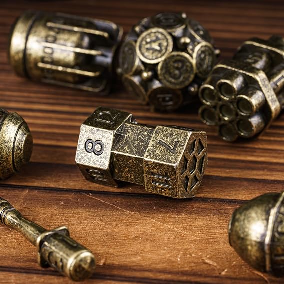 cusdie 7-Die Creative Metal Dice Set DND Dice Set for TTRPG Dungeons and Dragons Role Playing Dice Games RPGs(Bronze)