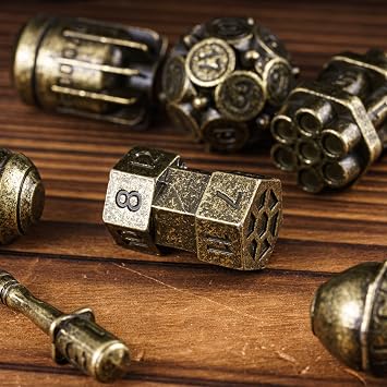 cusdie 7-Die Creative Metal Dice Set DND Dice Set for TTRPG Dungeons and Dragons Role Playing Dice Games RPGs(Bronze)