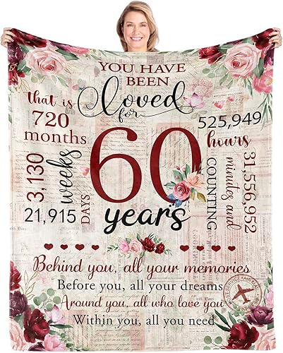 Miniatura 1 de Manta de cumpleaños 60, decoraciones, ideas de regalo para mujeres, regalos de cumpleaños de 1963, manta de madre y hermana de 60 x 50 pulgadas