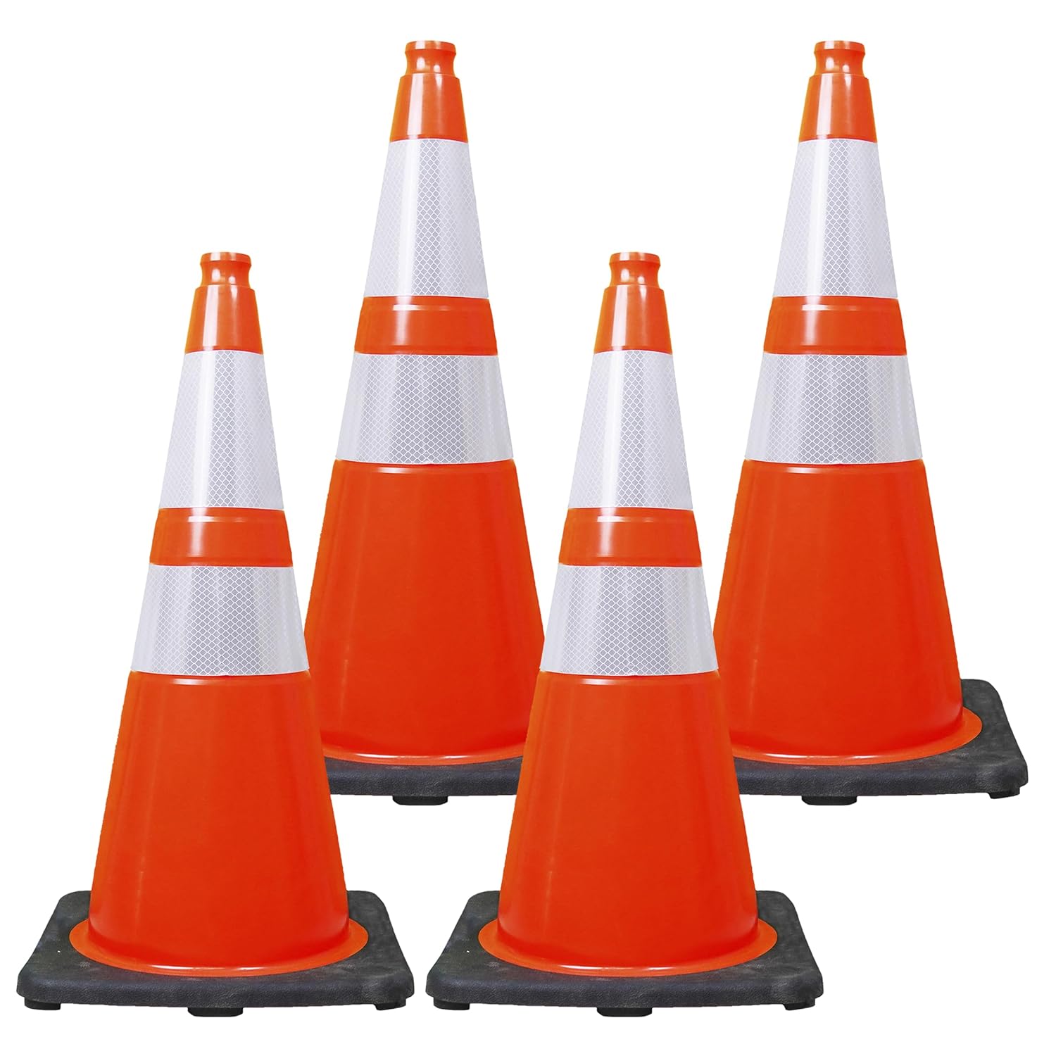 Brimar 28 Inch Performance Cones, 4 Pack, Orange PVC Traffic Safety Cones with 10 lb. Black Base for Construction, Road Parking, MUTCD Approved, Highly Reflective Bands, Structurally Stable, Wearproof