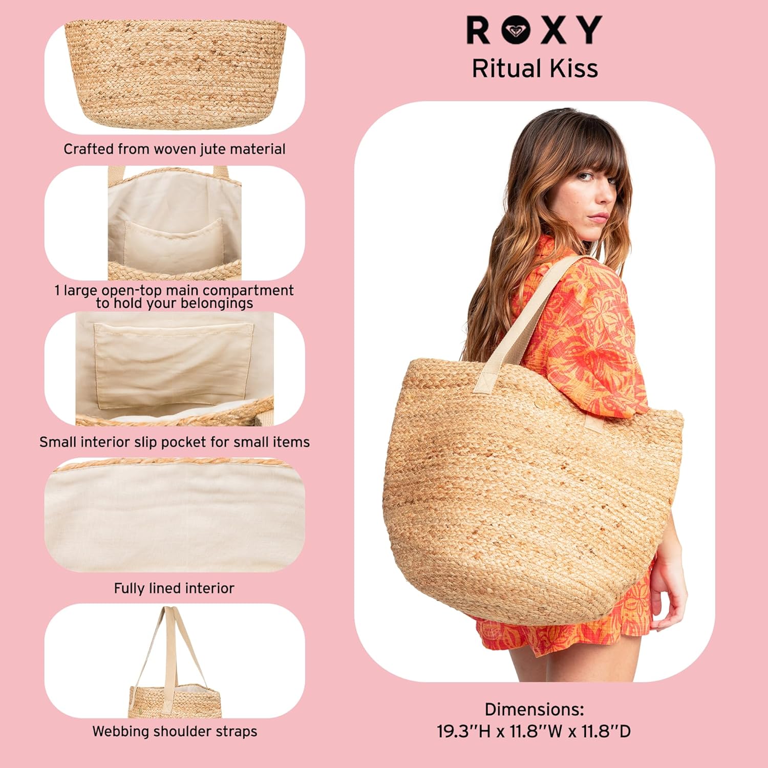 Roxy Women's Beach Tote Bag | Travel | Vacation | Straw | Lightweight | Breathable - Image 6