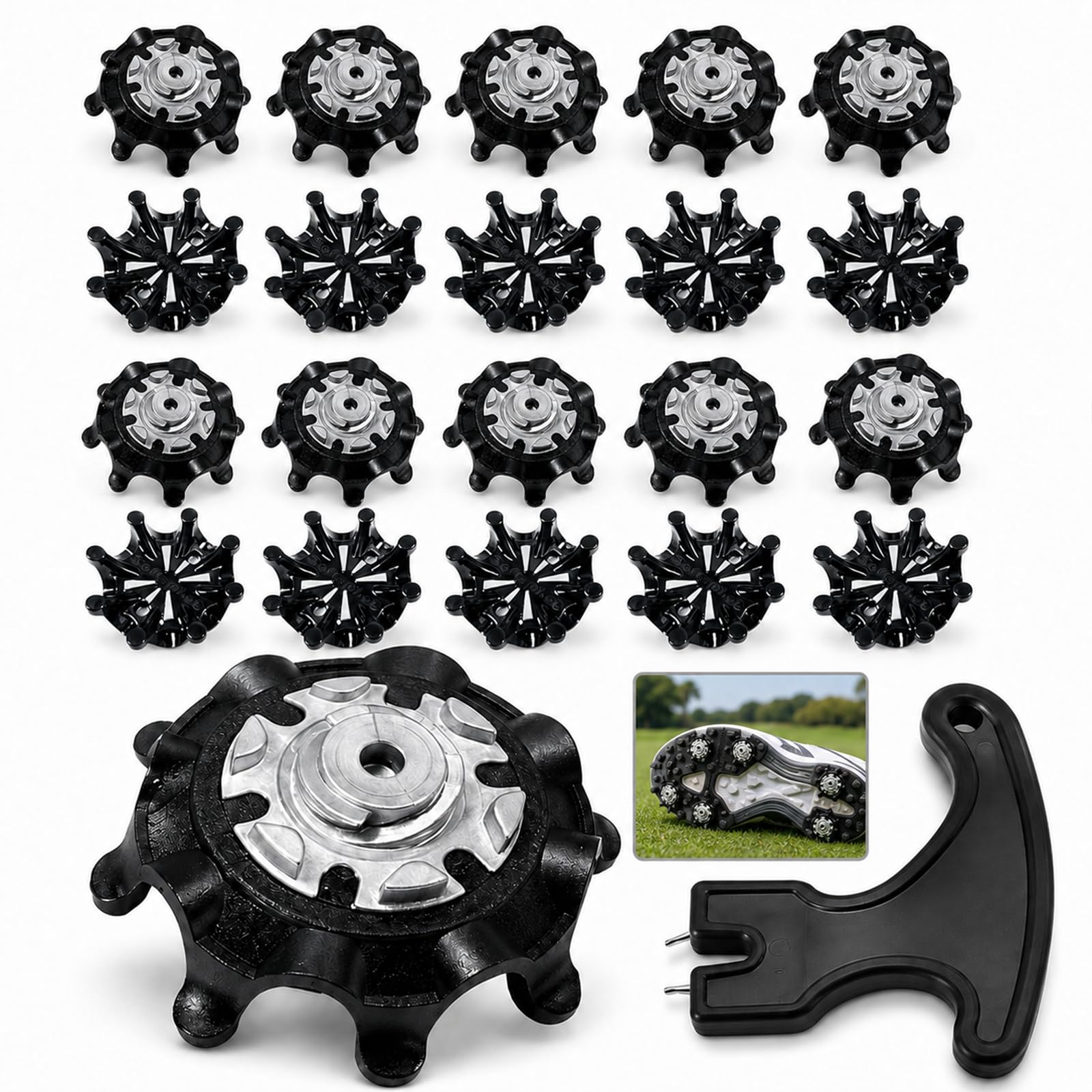 20 PCS Golf Shoe Spikes,Black Durable TPU Replacement Cleats,Golf Spikes