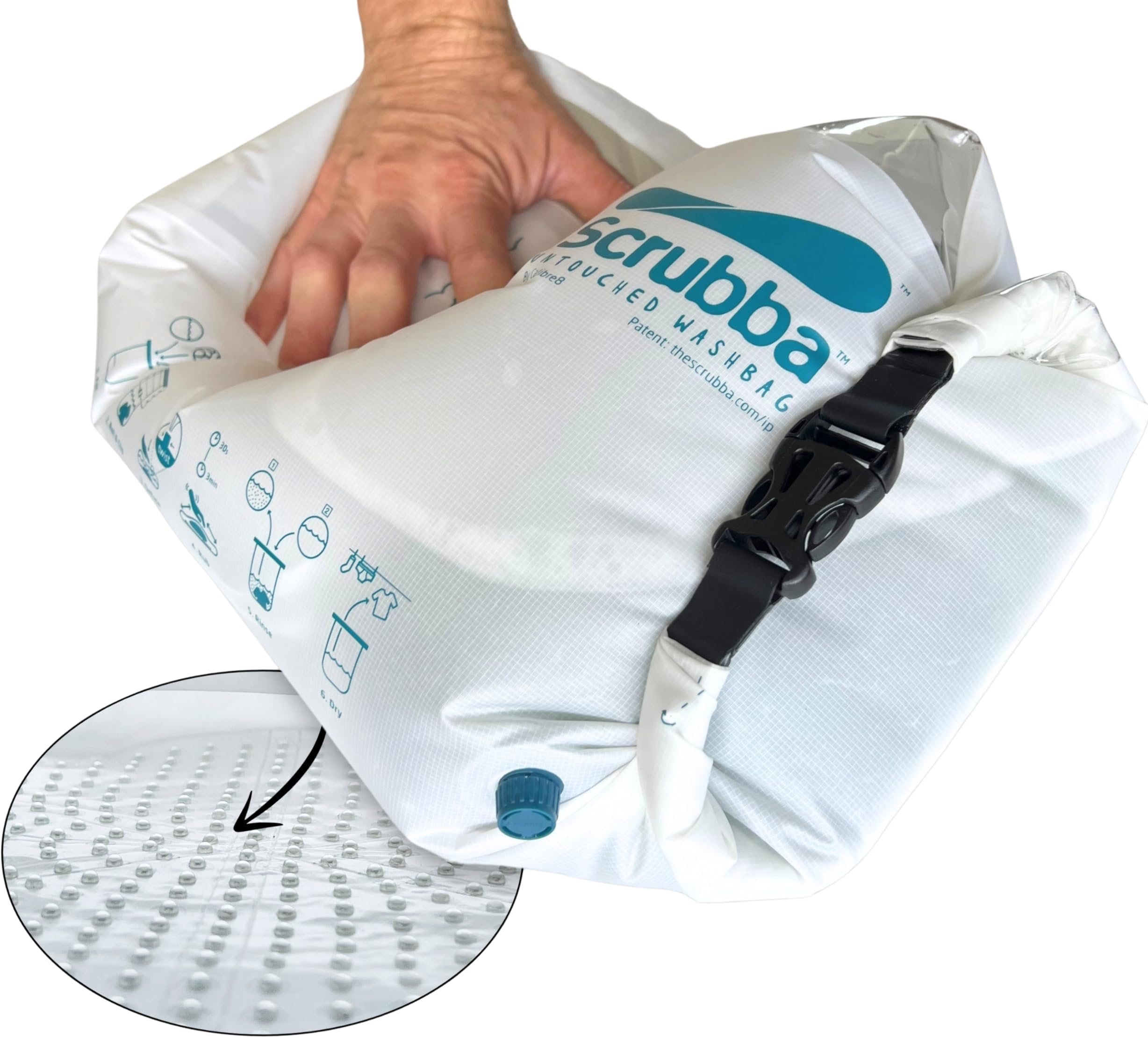 Scrubba UNTOUCHED Wash Bag – Eco-Friendly Portable Washing Machine – Lightweight Manual Washer for Travel, Camping & Baby Clothes – Travel Essentials – Use with Laundry Detergent or Hand Soap – 150g