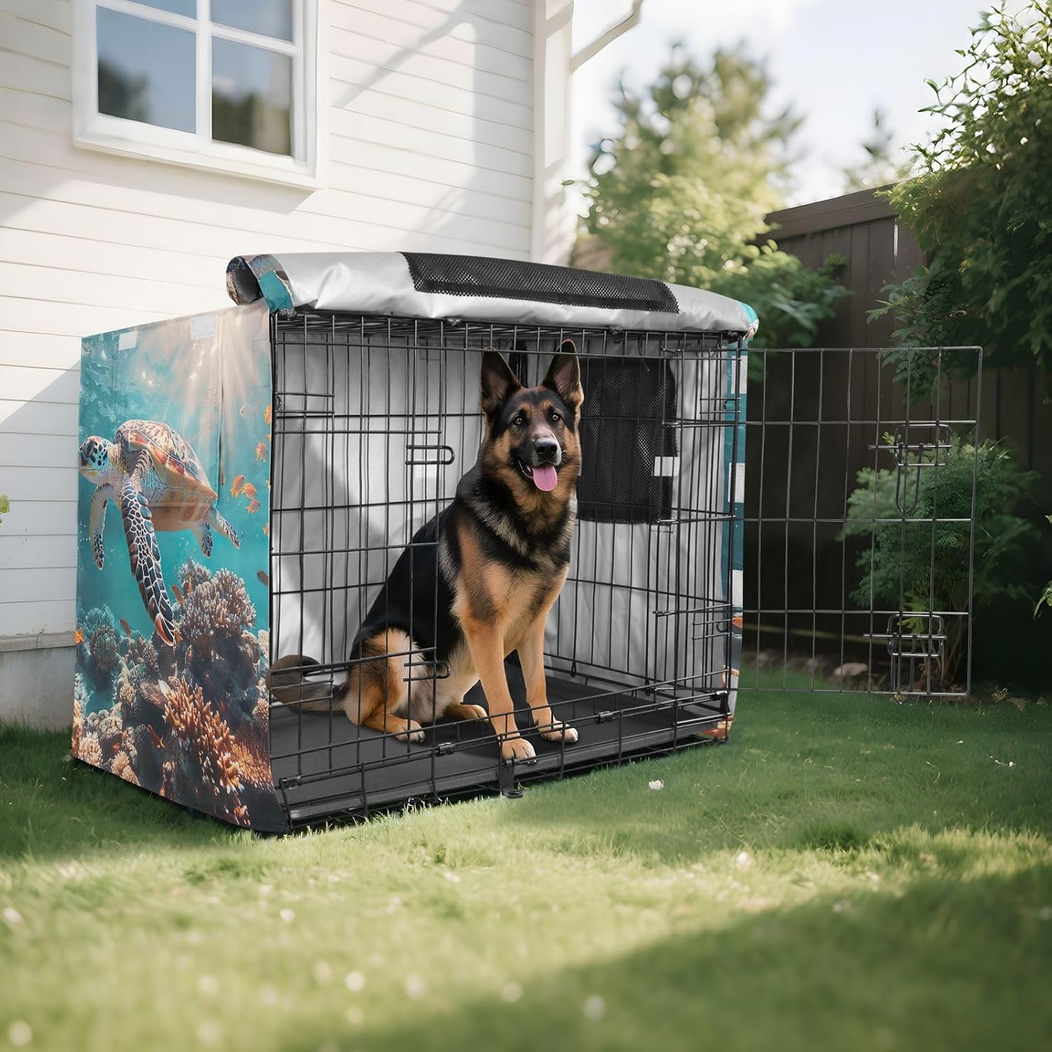 Colorful Coral Sea Turtle Dog Crate Covers Water-Resistant, S-XL Washable Covers for Pet Crates, X-Large
