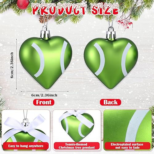 Miniatura 2 de Jenaai 12 juegos de adornos de Navidad de tenis de 2.4 pulgadas, adornos deportivos colgantes para árbol de Navidad con caja de color, mini pelota