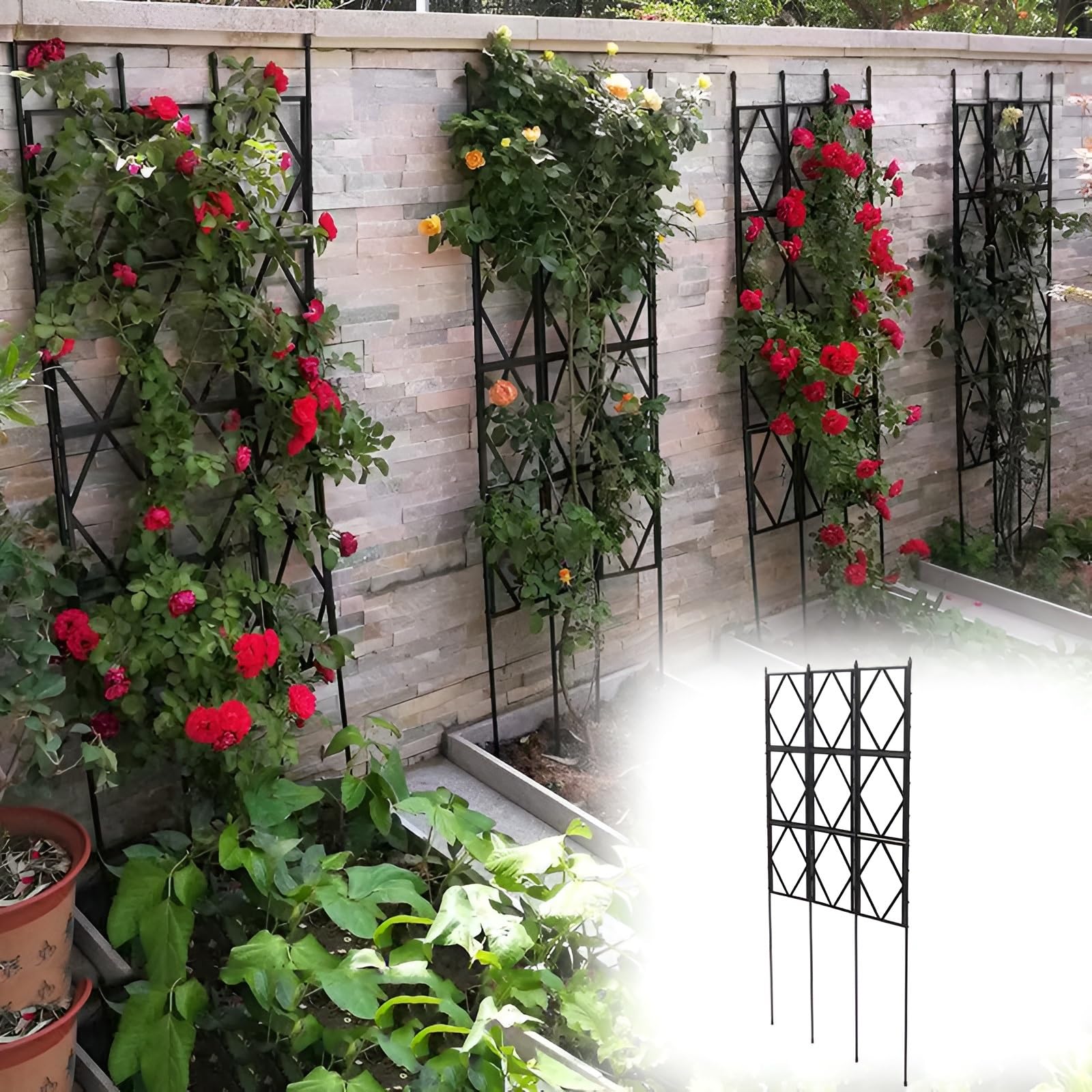 Metall-Gartenspalier Rostfrei Rankhilfe Für Topfpflanzen Zimmerpflanzen Kletterreben Innen Und Außen Faltbar(220 * 60cm)