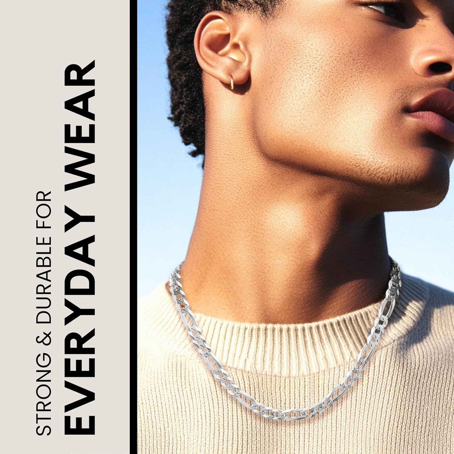 KISPER 925 Sterling Silver Figaro Chain for Men - 5mm Diamond Cut Italian Necklace, Mens Sterling Silver Necklace with Lobster Clasp, Made in Italy - Image 4