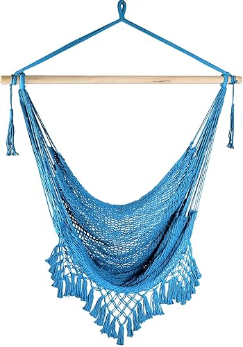 Miniatura 24 de Chihee Silla de hamaca súper grande, sillas colgantes de cuerda de algodón hilado suave, plegable y resistente, barra separadora de metal, asiento