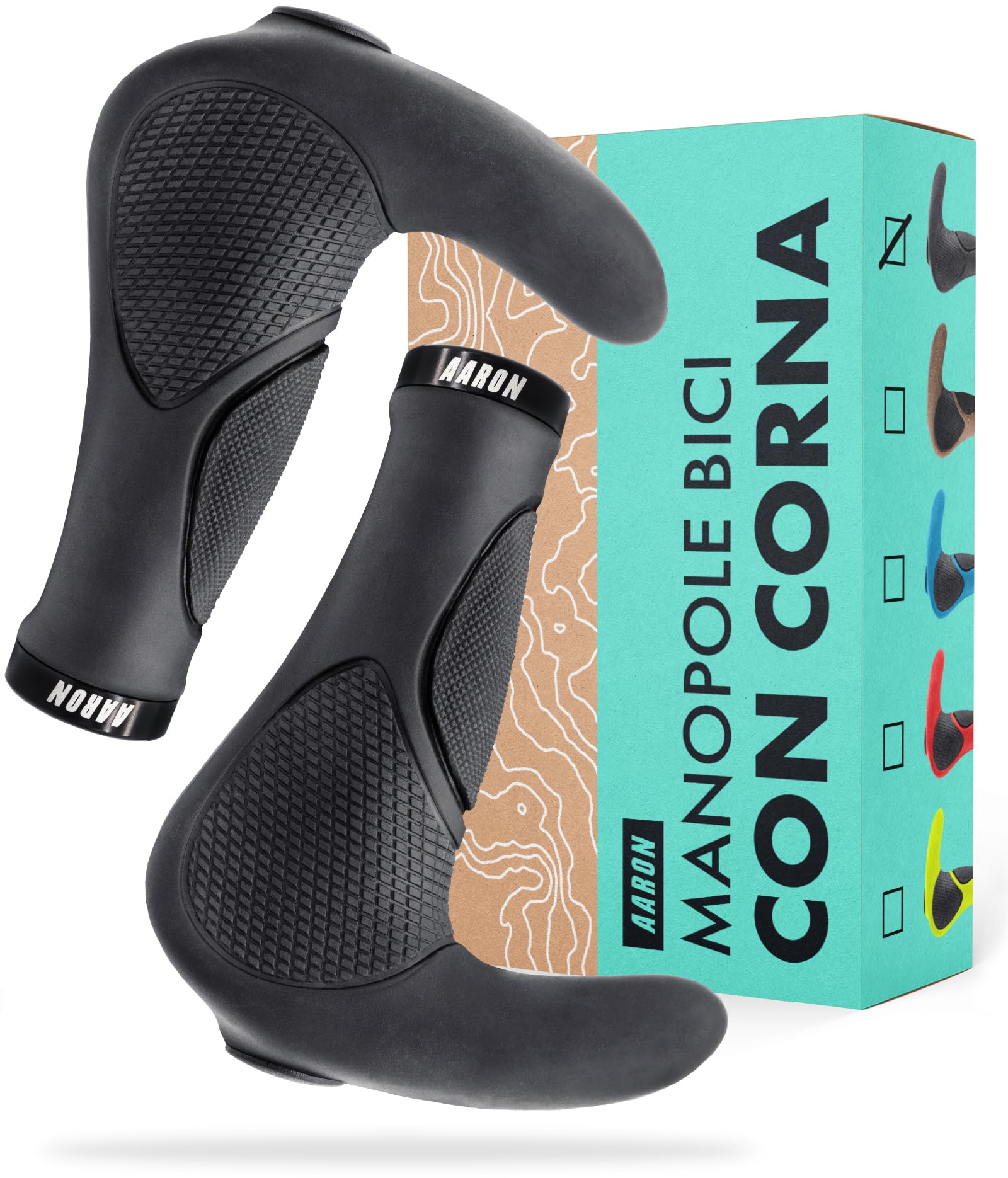 AARON Horn - Impugnature per manubrio bicicletta con gel ammortizzante - struttura ergonomica in gomma antiscivolo - per bici elettrica, da trekking, mountain bike, da turismo, ecc.