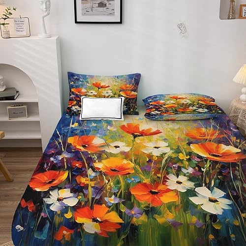 Miniatura 8 de Wildflower Sábanas tamaño Queen, sábanas florales, sábanas y fundas de almohada estampadas de 4 piezas, sábana bajera ajustable de microfibra suave