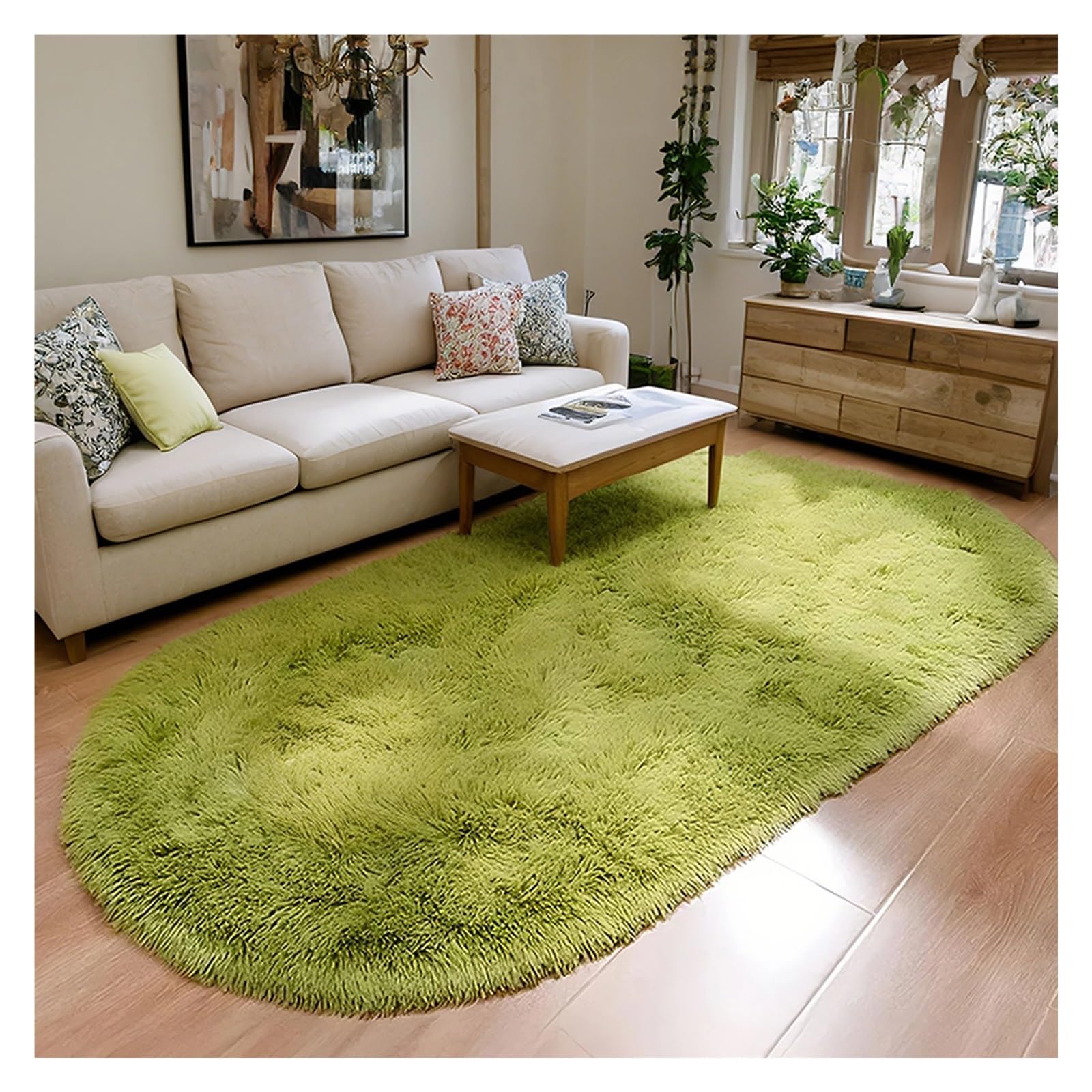 JMORCO Carpet Luxury Grey Oval Rug For Living Room Sofa Area Rug Soft Shaggy Bedroom Rug Thick Plush Carpet For Kids Room Bedside Nursery Mats(Green Green,60x160cm(23x62in))