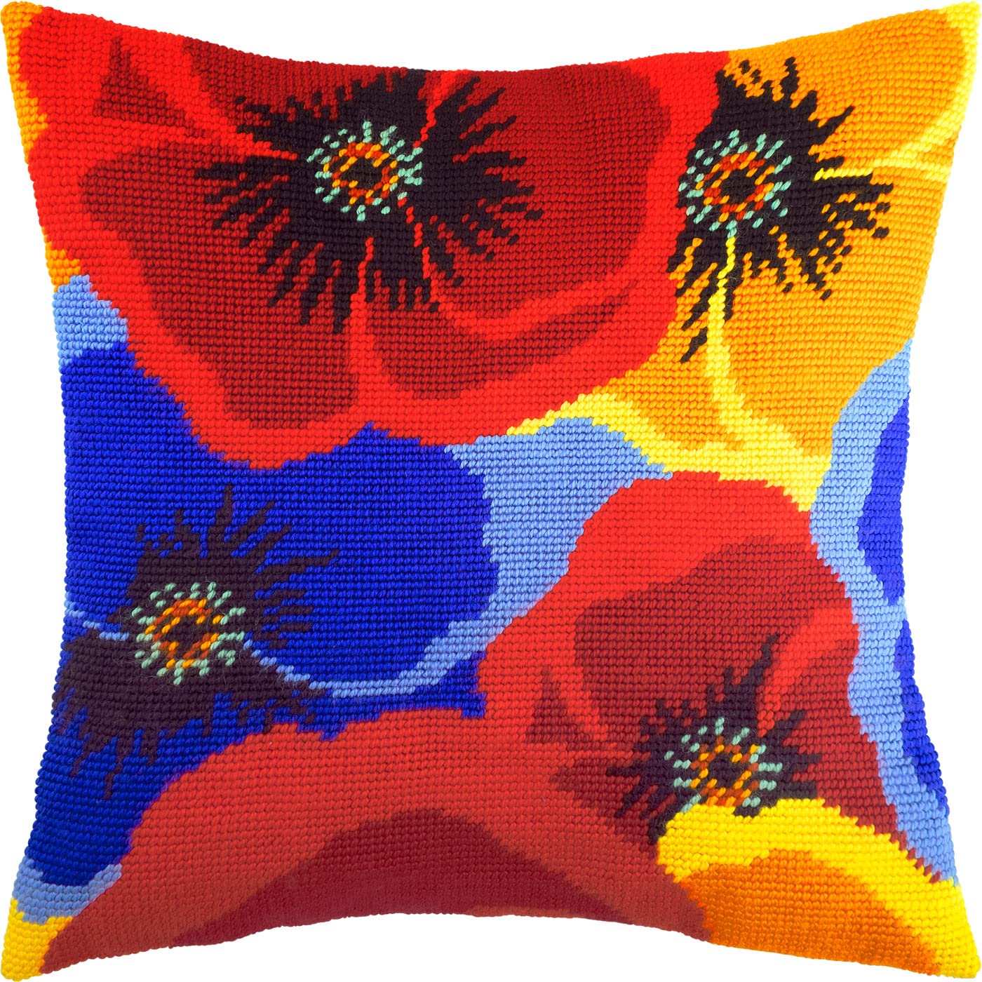 Brvsk Colours of Poppies. Embroidery Kit w/Printed Tapestry Canvas (40 × 40 cm) — Embroidery Cushion Kit for Creative Home Décor — Needlework Kit for Adult Beginners