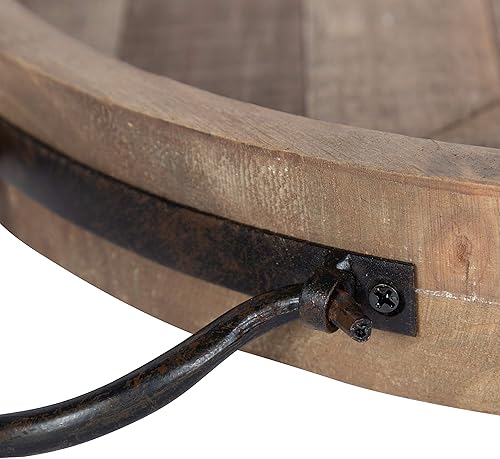 Miniatura 3 de Kate and Laurel Marmora Bandeja decorativa redonda rústica con base de madera en piezas y asas de metal negro 18 pulgadas de diámetro