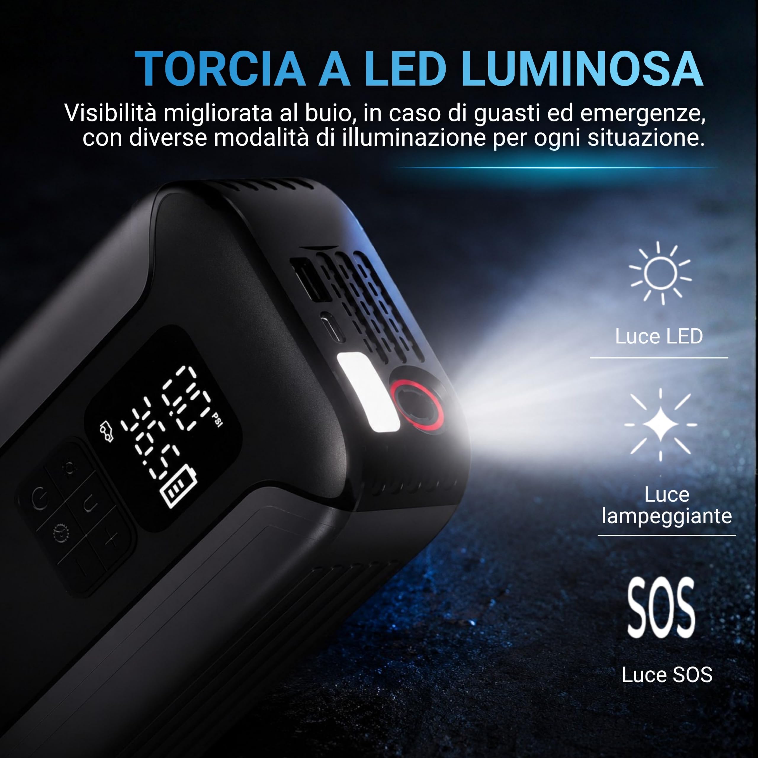 AutoSky Avviatore di emergenza portatile 2 in 1 con gonfiatore per pneumatici: il kit di emergenza perfetto da avere nel tuo veicolo.