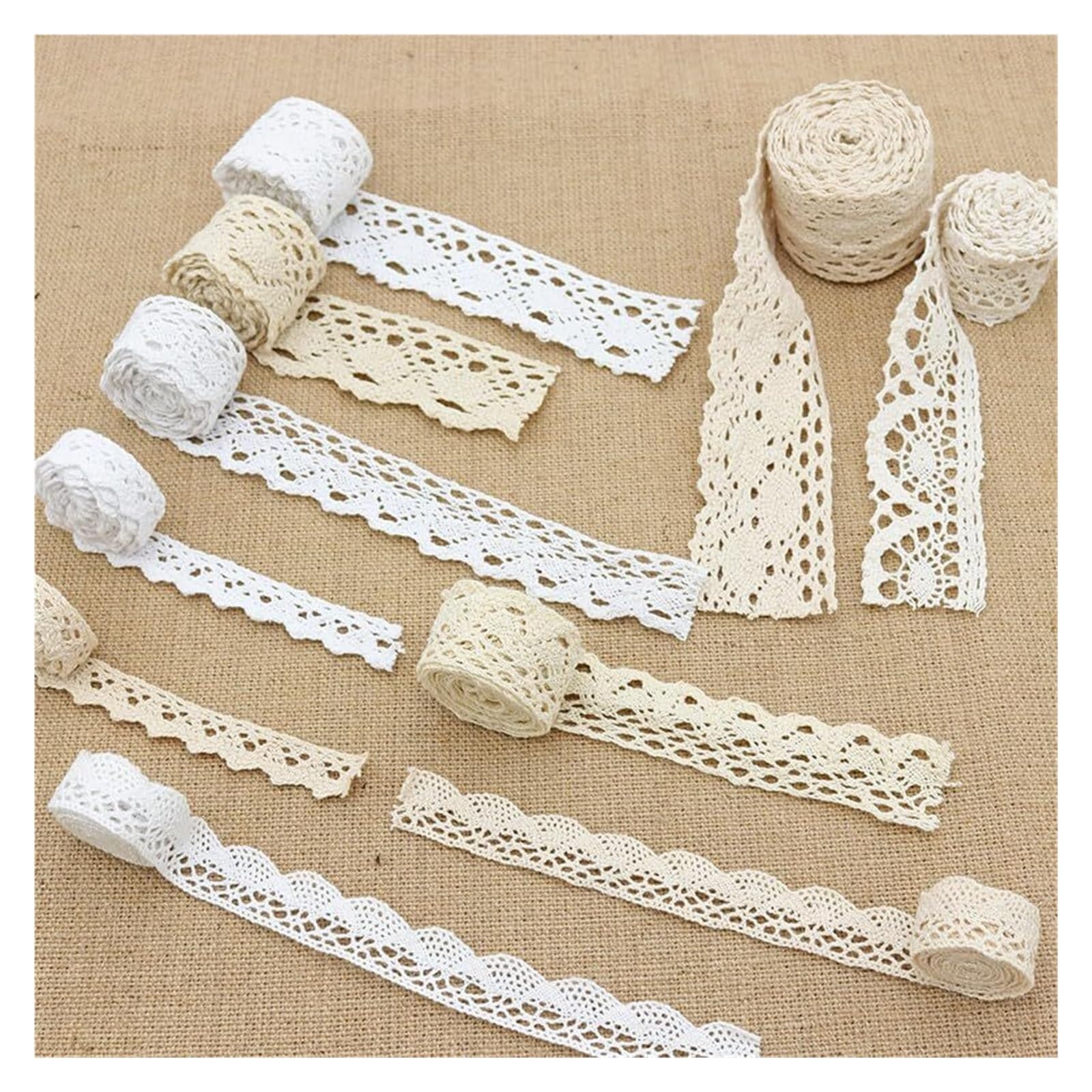 Koronkowa taśma ozdobna, Fabric Lace Trim Ribbon White Beige 1.5-4.5cm Wide 5-10m Long(Beige [Width 1.5 Cm],10 meters)
