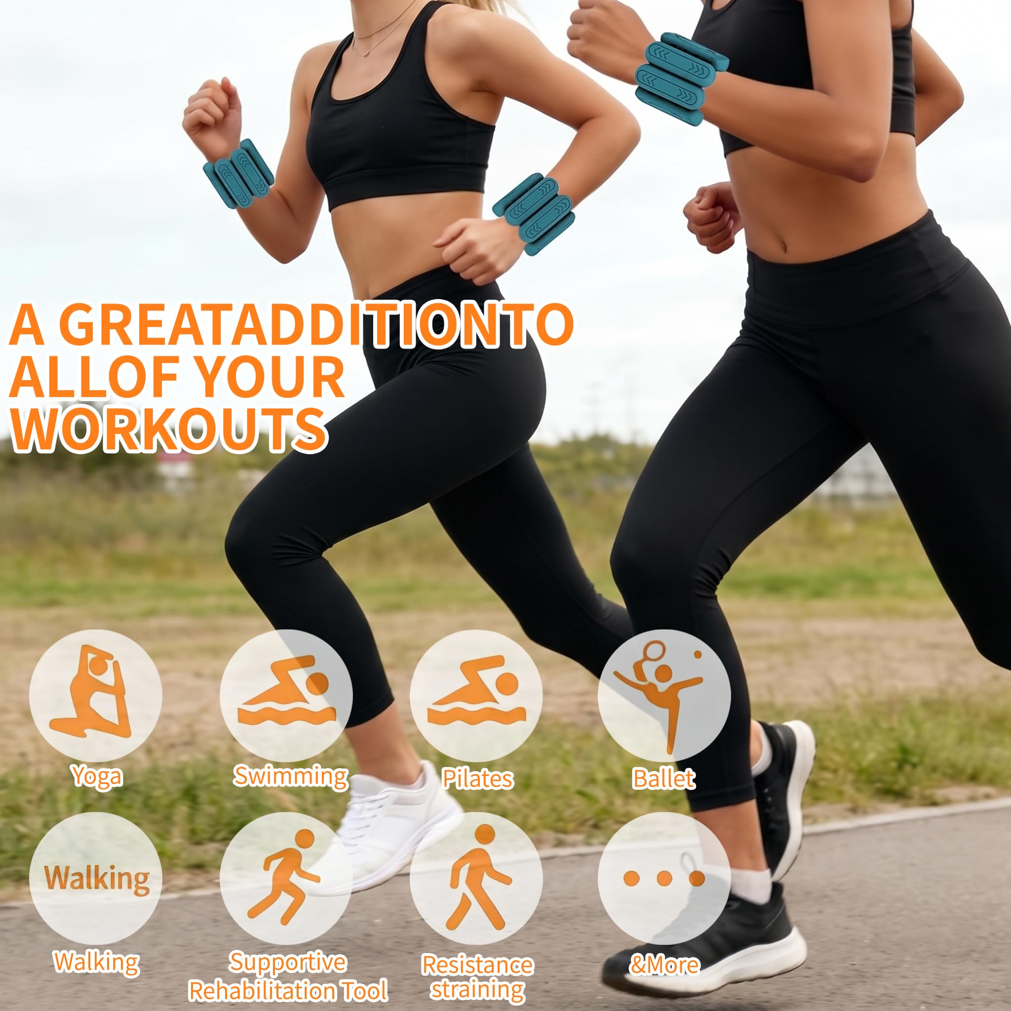 Set di 2 pesi per caviglia (0,5 kg/0,9 kg ciascuno), pesi regolabili per polsi e caviglie per donne e uomini, braccialetti in silicone per allenamento della forza, per nuoto, corsa, pilates