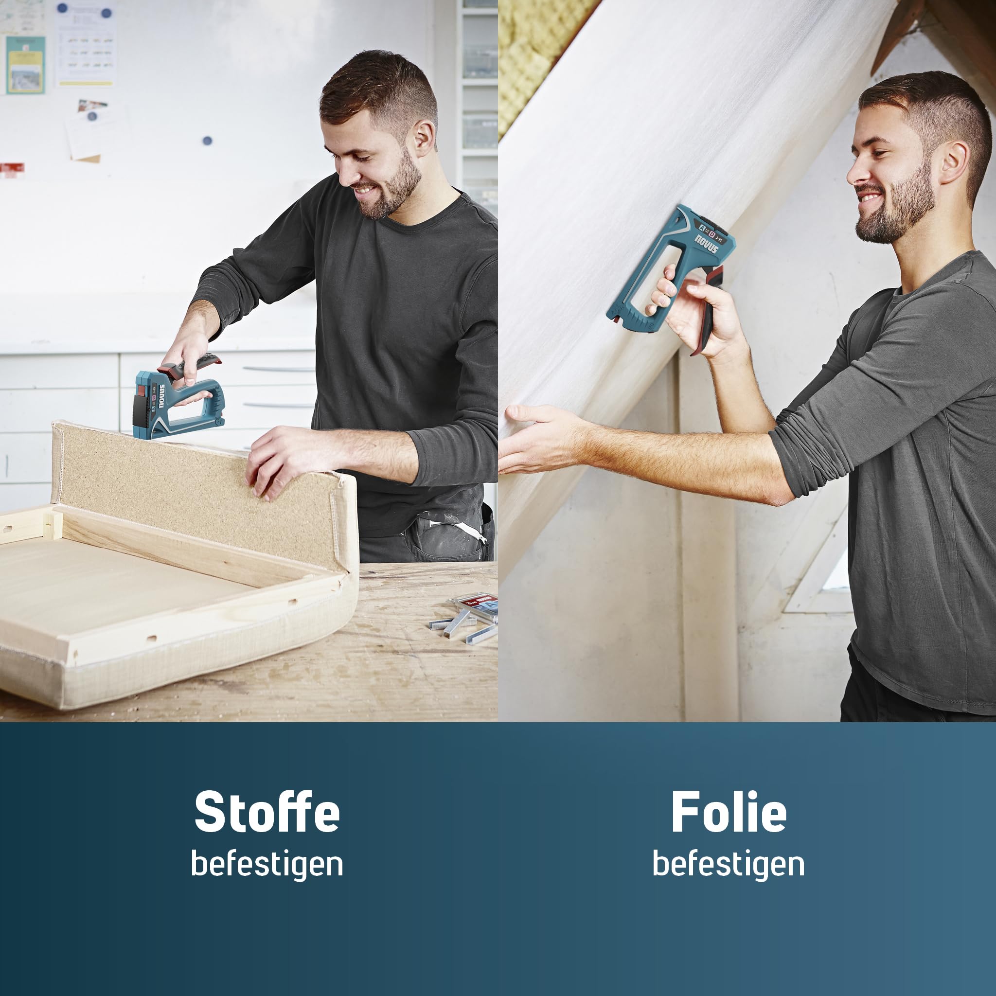 NOVUS TOOLS Handtacker J-15 Set mit 1800 Klammern │ 2-in-1 Tacker für Holz, Stoffe und Folien mit ABS-Kunststoffgehäuse │ Für Feindraht- und Flachdrahtklammern von 4 bis 10 mm