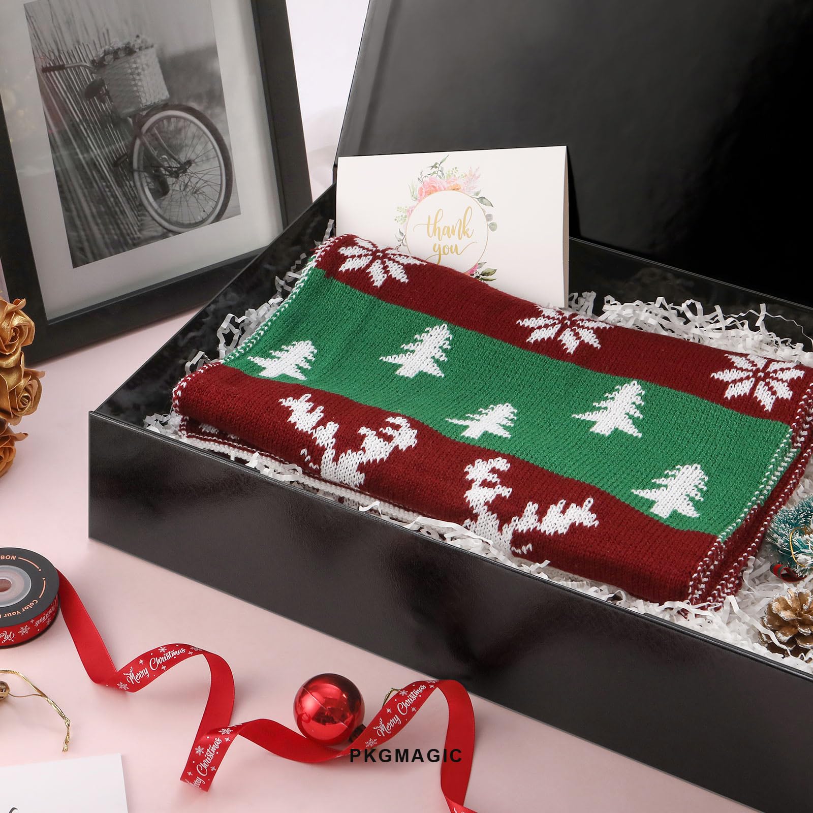 PKGMAGIC 5 Geschenkboxen, extra groß, 43,18 x 27,94 x 10,16 cm, extra große Geschenkbox, mit Deckel, Geschenkbox für Kleidung und große Geschenke (schwarz)