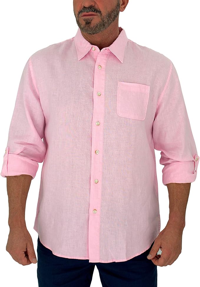 Amazon ショートフィン Short Fin メンズ長袖リネンシャツ Us サイズ X Large カラー ピンク シャツ 通販
