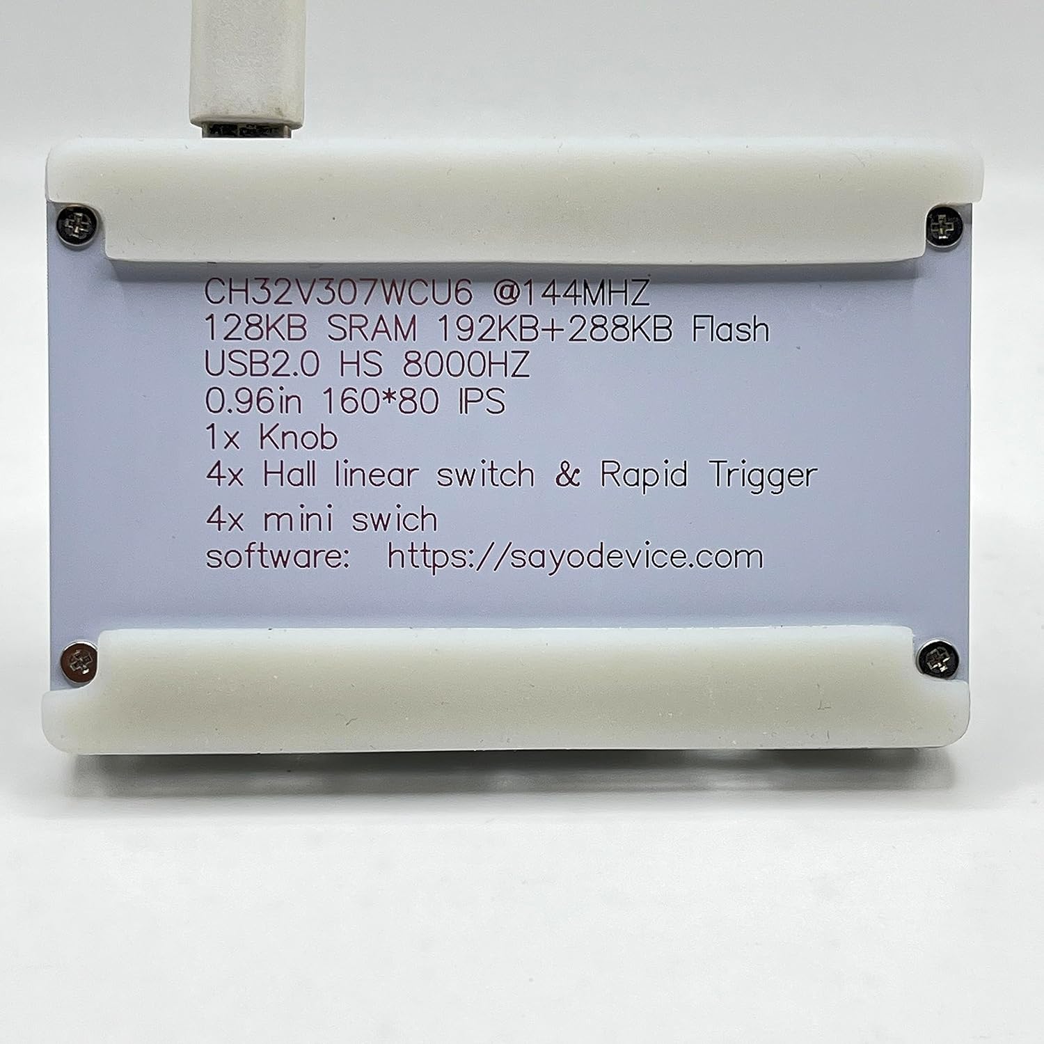 Bottom view of SayoDevice O3C++ keyboard showing technical specifications