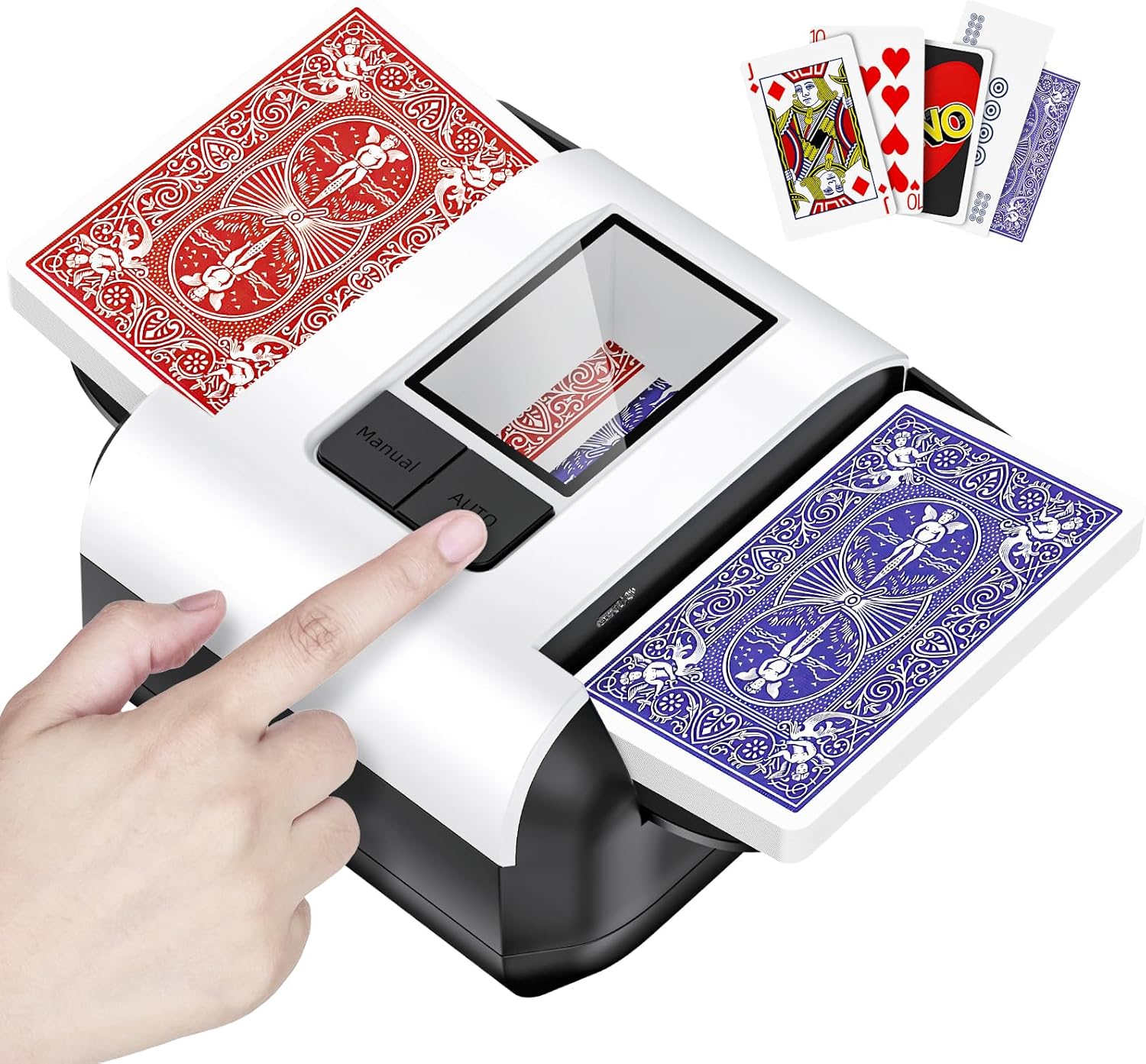 Automatic Card Shufflerfor 1-2 Decks with Dual Auto/Manual Modes, USB-C Rechargeable,Quiet Operation,Compatible with UNO,Texas Hold'emPoker All Card Types are Supported.