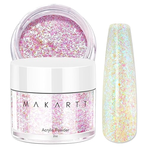 Makartt Polvo acrílico con purpurina mixta de 2 onzas, polvo de uñas brillante para uñas acrílicas, polvo de uñas acrílico brillante profesional