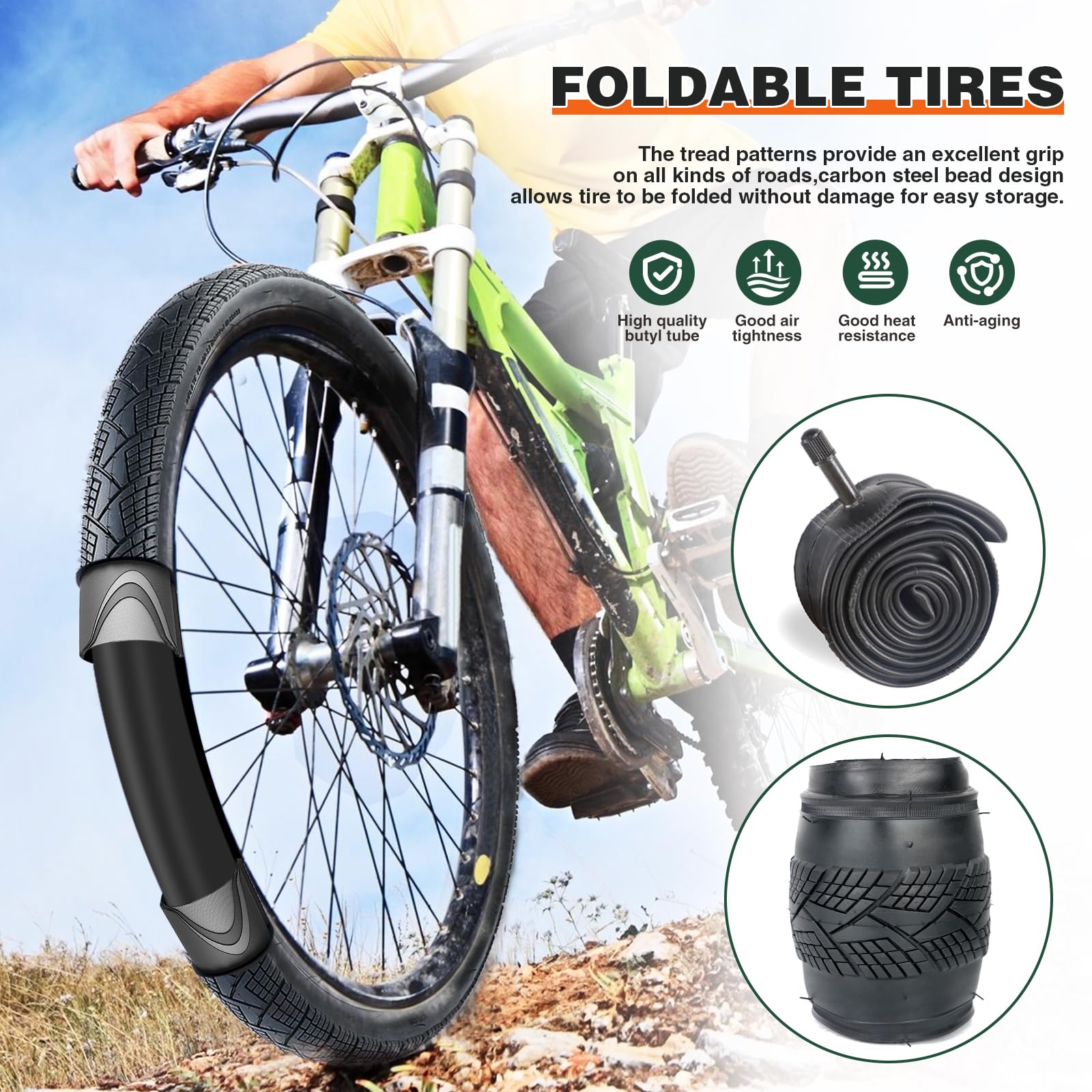 WEEROCK 2-pak 20/24/26", składane opony 20/24/26x1,75, składane, do rowerów górskich MTB, rowerów dziecięcych, crusier, Commuter Bike