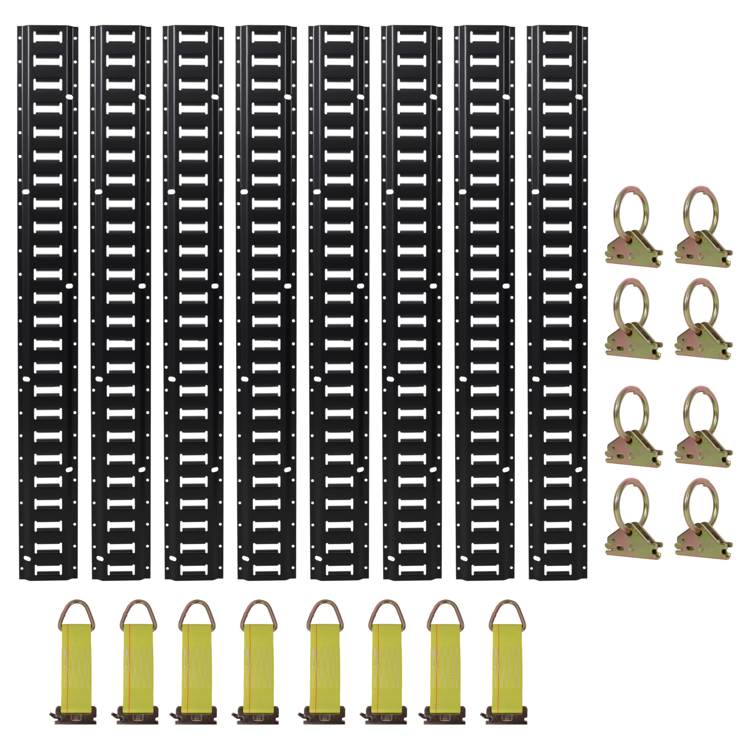 4ft E-Track Tie-Down Rail Kit (8 Pack) – Heavy-Duty 2,000lbs Capacity – Includes 8 Steel O-Rings & 8 Rope Tie-Offs – for Trailers, Vans, Garages, Motorcycles, ATVs (Black, 24PCS, 4FT)