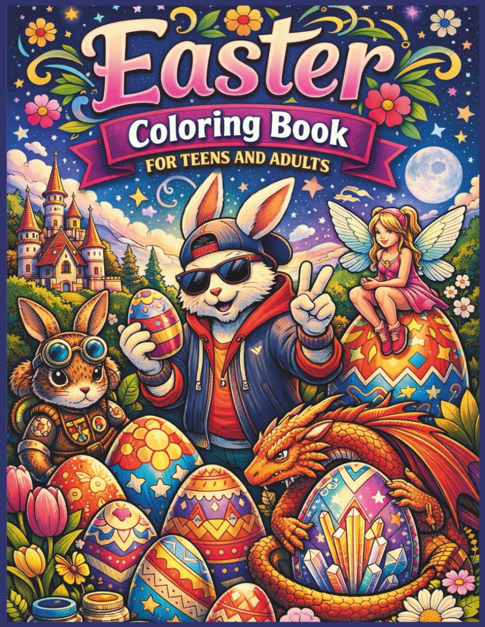 Easter coloring book for teens and adults: A Trendy Easter Coloring Book Featuring Cool Bunnies, Intricate Eggs, and Creative Designs