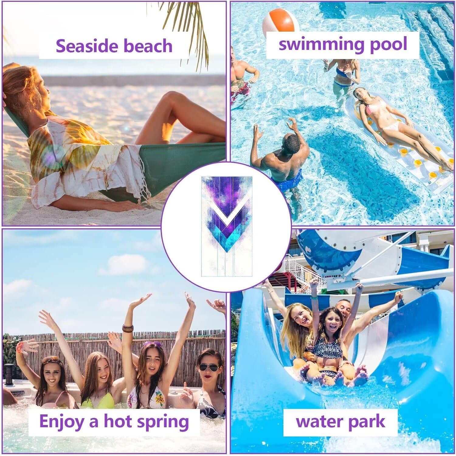 Strandtuch XXL, Mikrofaser Handtuch 2er Set 90 x 200 cm Groß Badetuch, Violett Geometrie Strandtuch Schnell Trocknendes, Sandbeständig, Summer Saunahandtuch Herren, Geschenke für Frauen C-1118