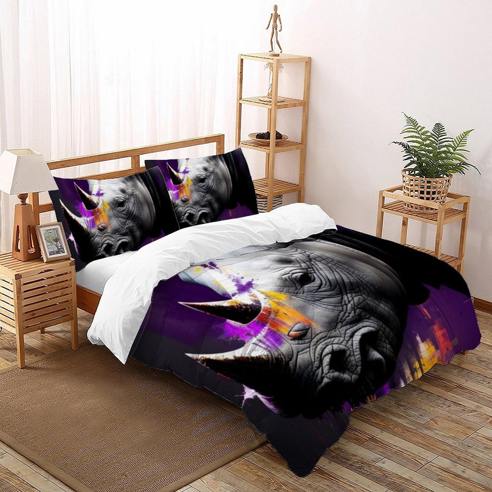 Housse de couette super king 260x220cm rhinocéros imprimé 3D