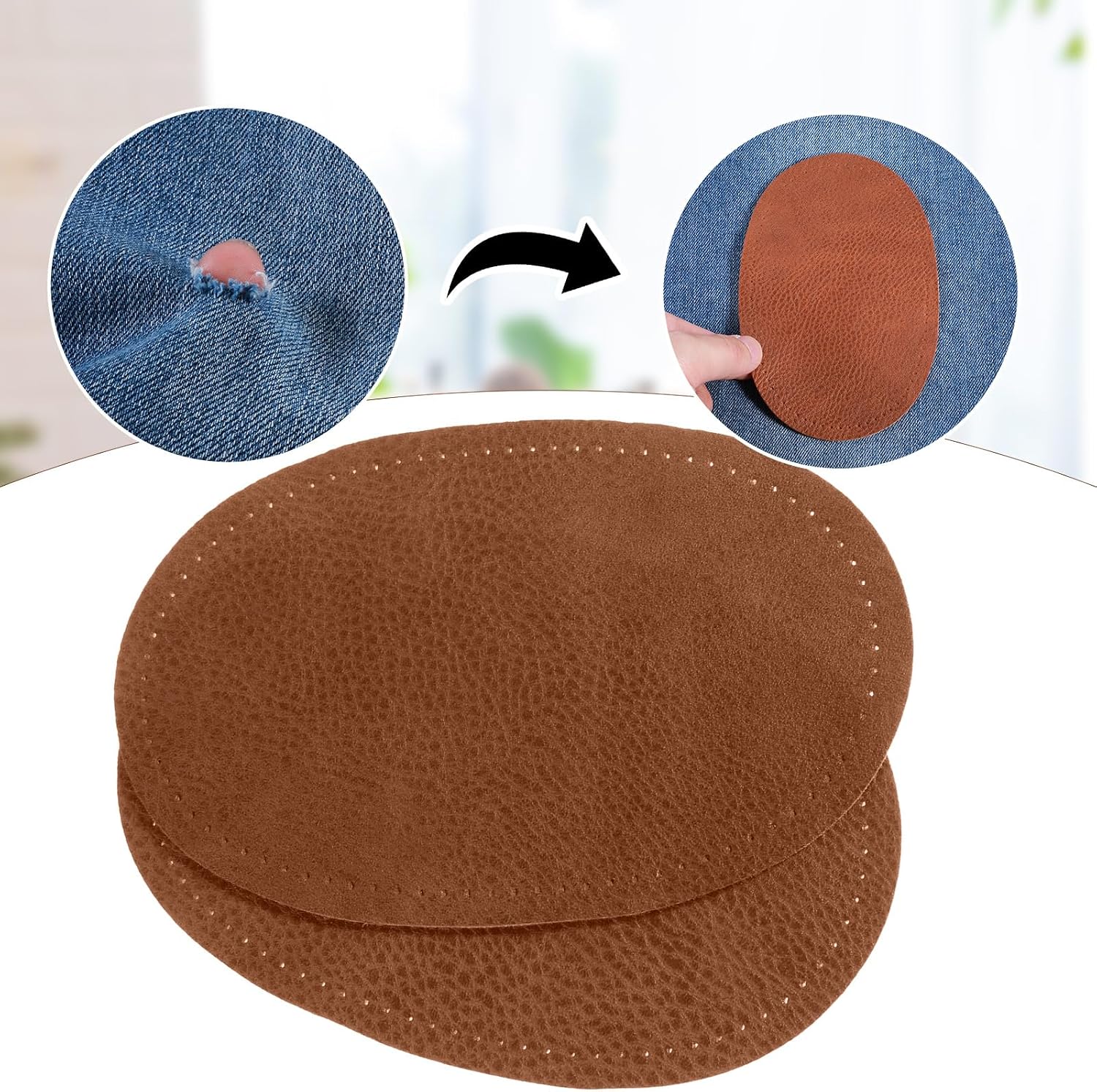 2 Pcs Oval Elbow Patches Sew-on Fabric Elbow Knee Patches for Clothing Repair Jackets Shirts Trousers (Brown)