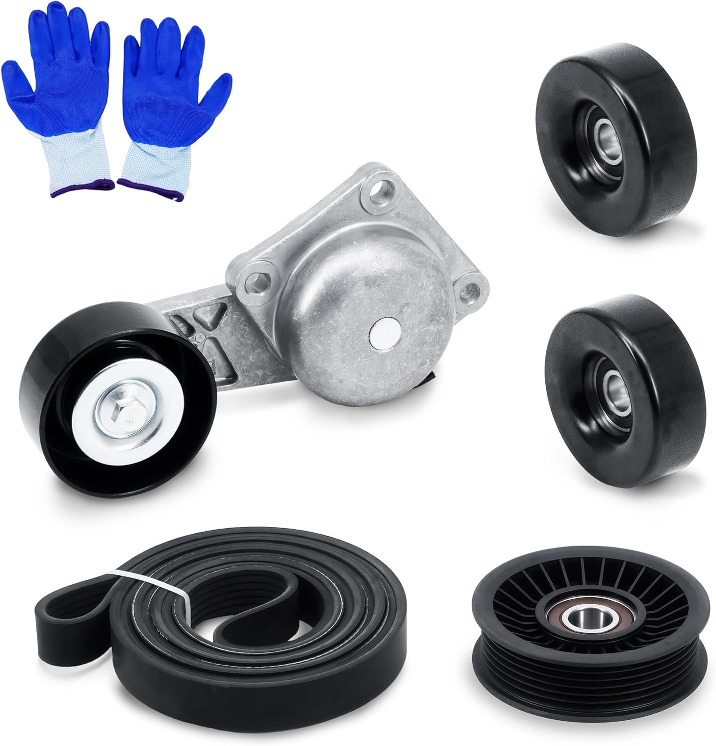 38274 38001 Serpentine Belt Drive Kit with Tensioner & Idler Pulley Compatible with Ford F-150 F-250 F-350 Expedition Explorer Mustang, Lincoln Navigator Replace# 6PK2605 90K-38274A
