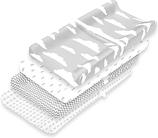 Changing Pad Cover – Premium Baby Changing Pad Covers 4 Pack – Boy or Girl Changing Pad Cover – Pure Cotton Machine Washable Grey and White Changing Table Cover – Diaper Changing Pad Cover Sheets