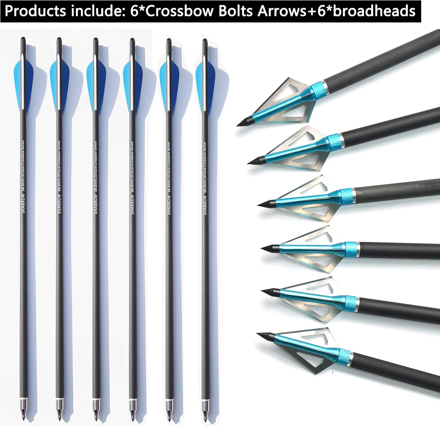 AMEYXGS Crossbow Bolts Arrows Carbon Shafts Crossbow Arrows 7.5" 15" 16" 17" 18" 20" 21" 22" Hunting Practice Arrows with Hunting Broadheads