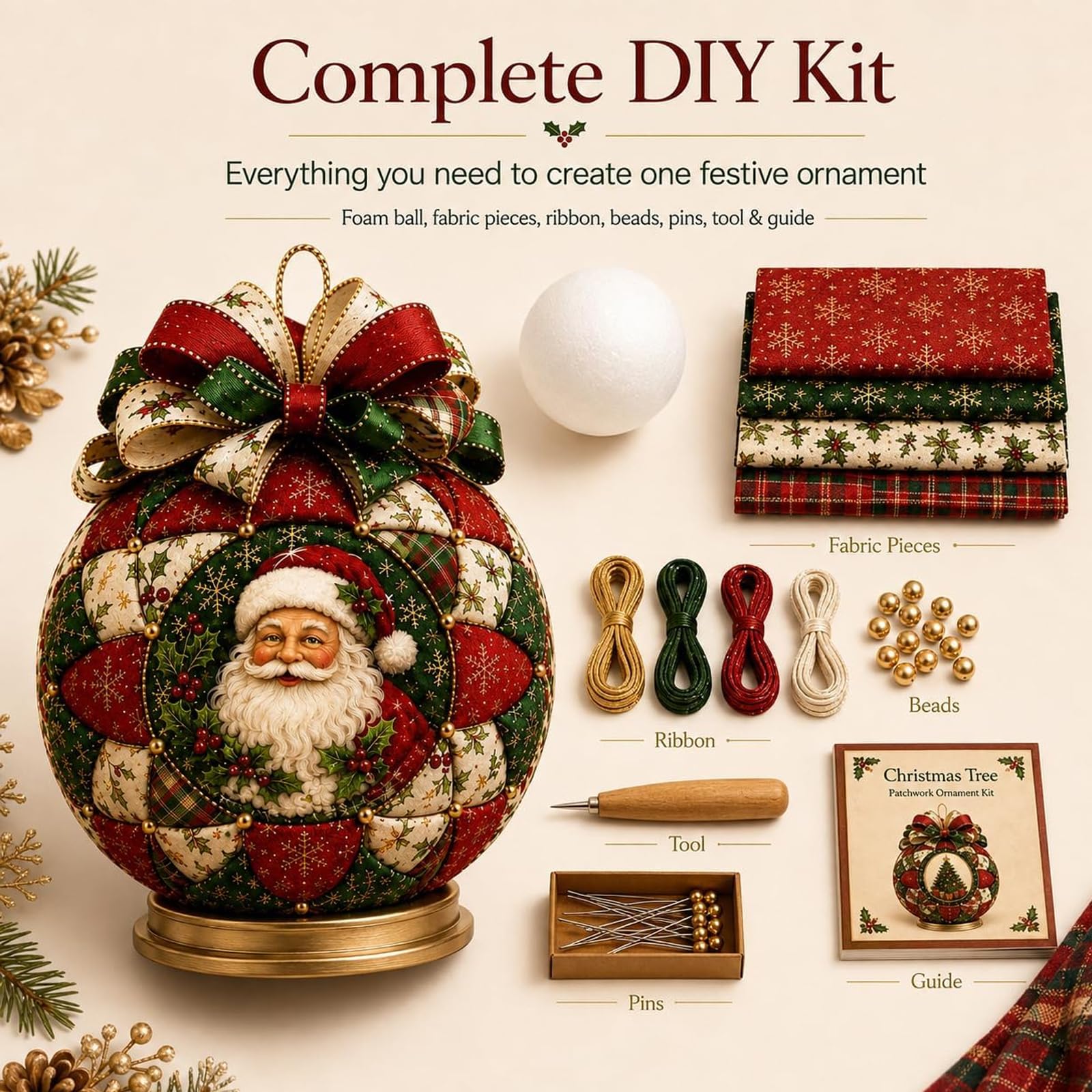 Kit Fai-da-Te per Ornamenti Patchwork di Classici di Natale, Decorazioni Festive