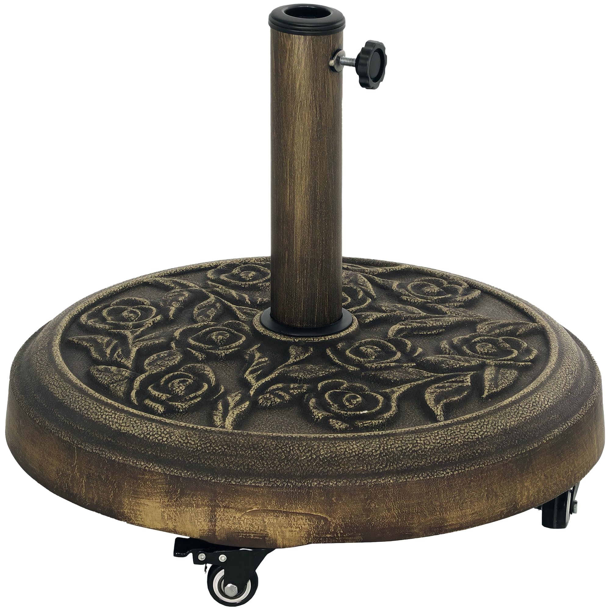 Outsunny Base per Ombrellone Rotonda da Esterno 21 kg con Ruote Bronzo | Basamento in Resina, Supporto per Ombrelloni da 32mm/38mm/48mm, per Giardino, Terrazza, Piscina